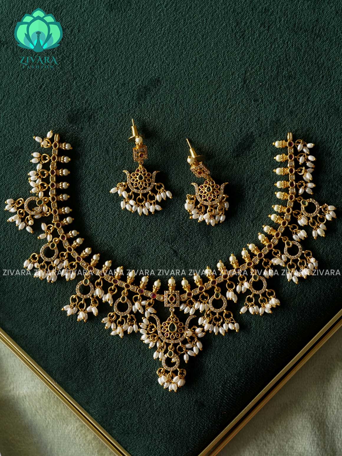 REAL KEMP GUTTAPUSALU -  TRADITIONAL SOUTH INDIAN NECKWEAR -  Zivara Fashion