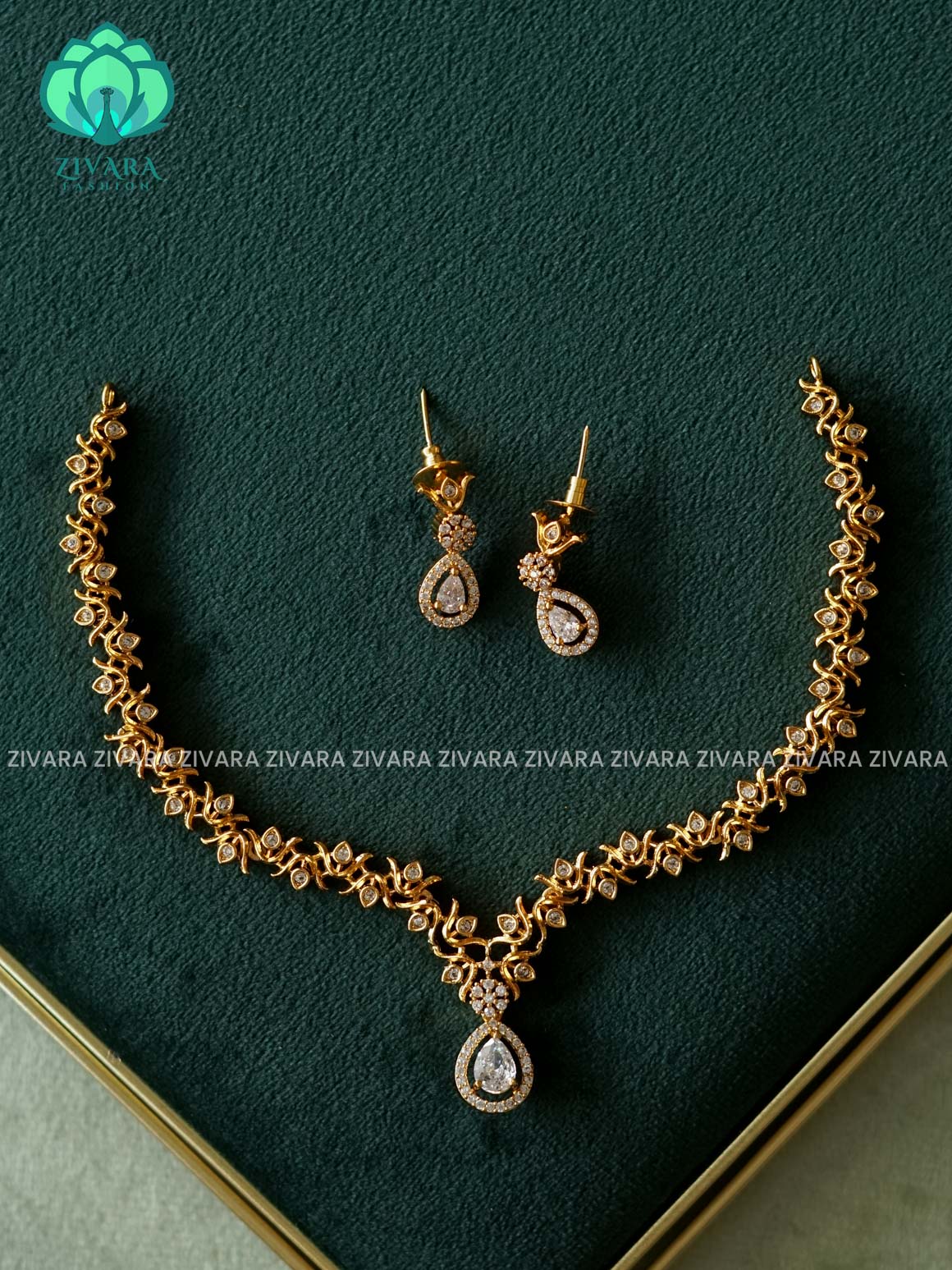 WHITE Kanya - TEAR  SUBTLE POLISH stylish and minimal elegant neckwear with earrings- Zivara FashioN