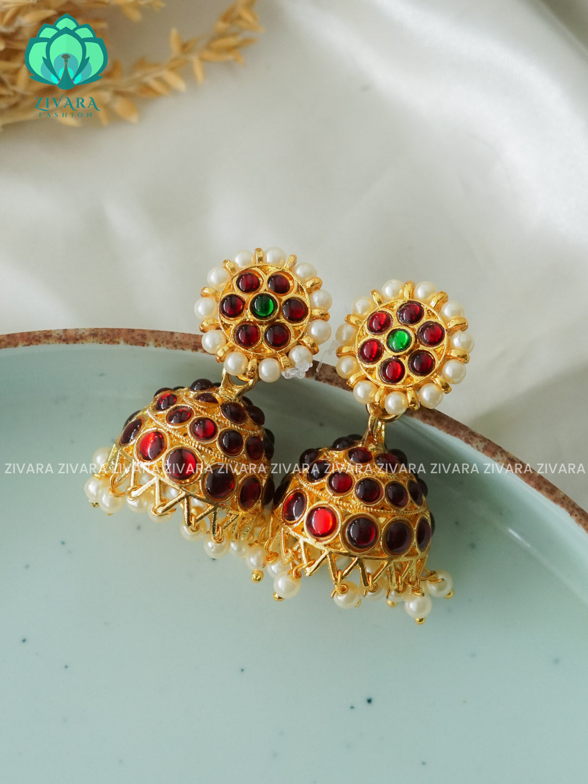 RED AND GREEN - HANDMADE JHUMKAS - latest kemp dance jewellery collection