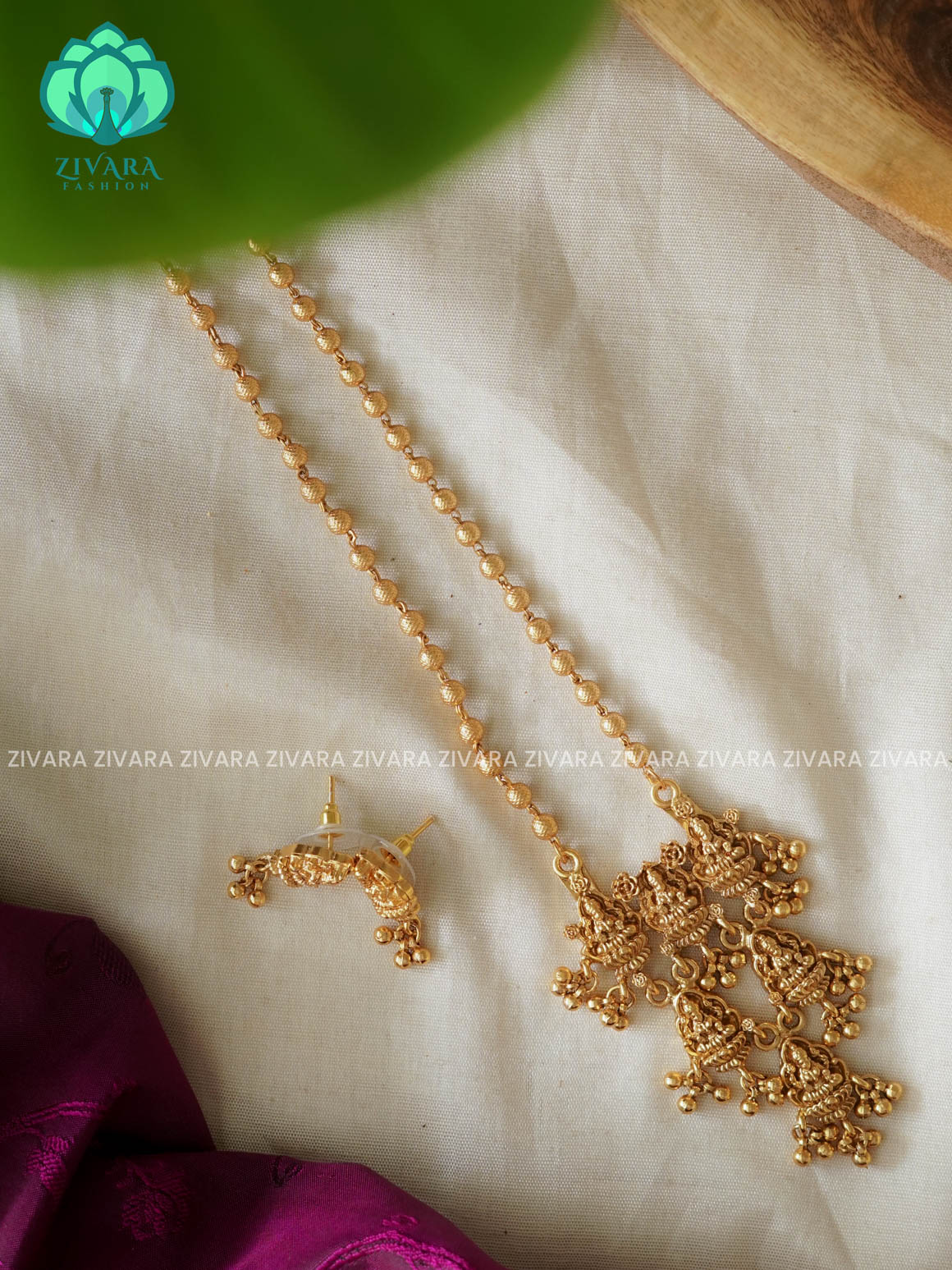 TEMPLE GOLD CHAIN   - NORMAL MATTE POLISH  MIDLENGTH neckwear with earrings- Zivara Fashion- latest jewellery desigN