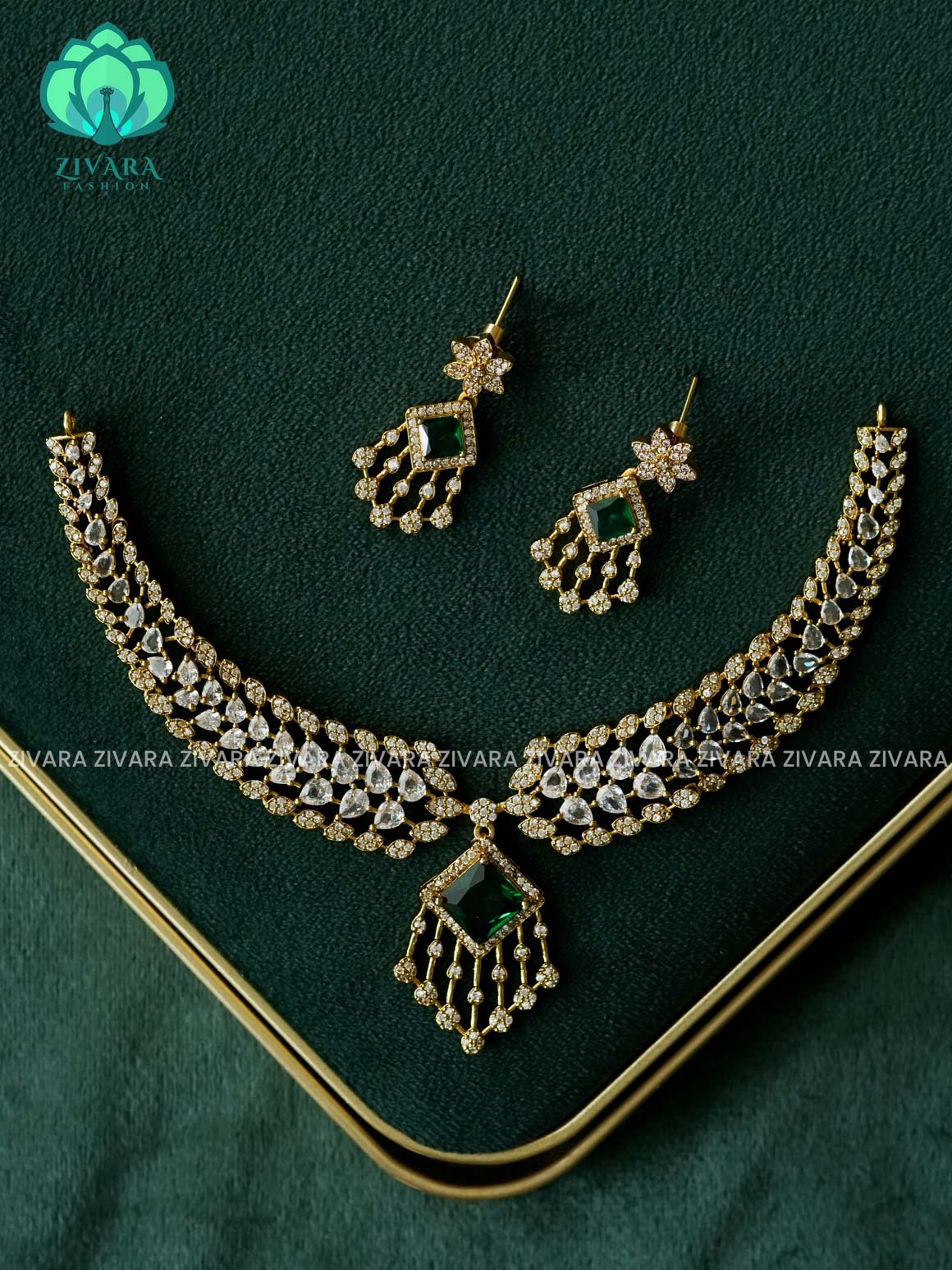 GREEN WHITE - HASLI - stylish and minimal elegant neckwear with earrings- Zivara Fashion