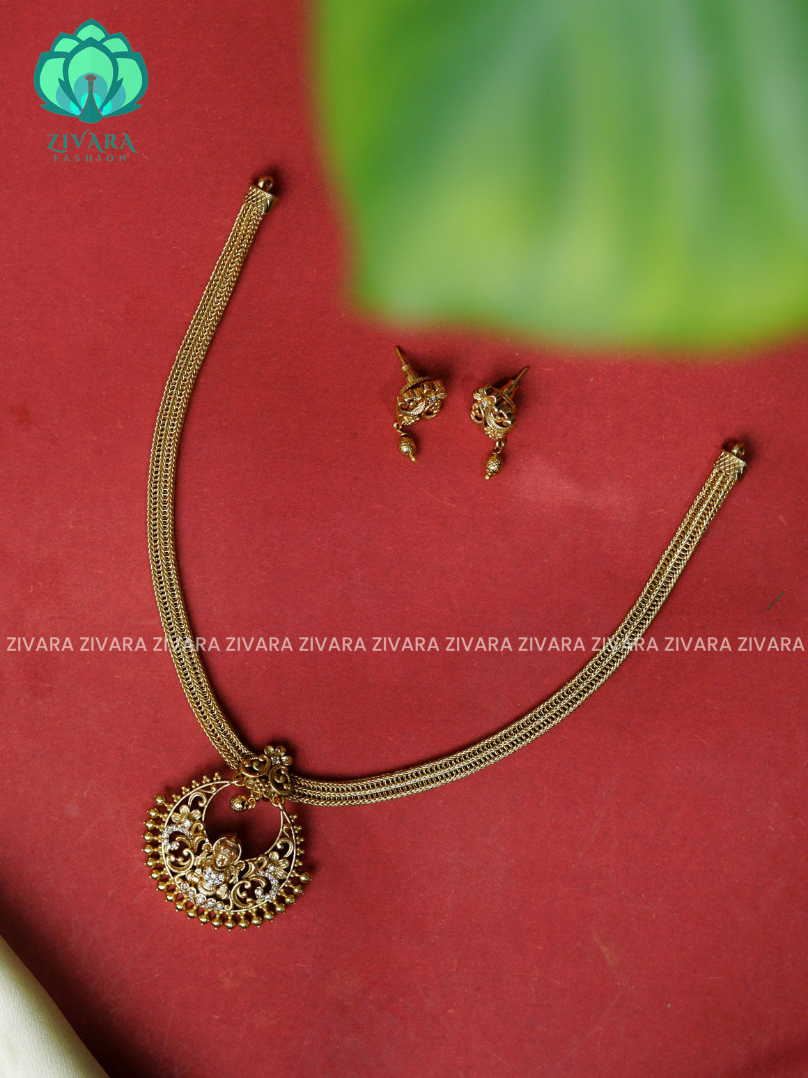 TEMPLE pendant and flexible chain- Traditional south indian premium neckwear with earrings- Zivara Fashion- latest jewellery design