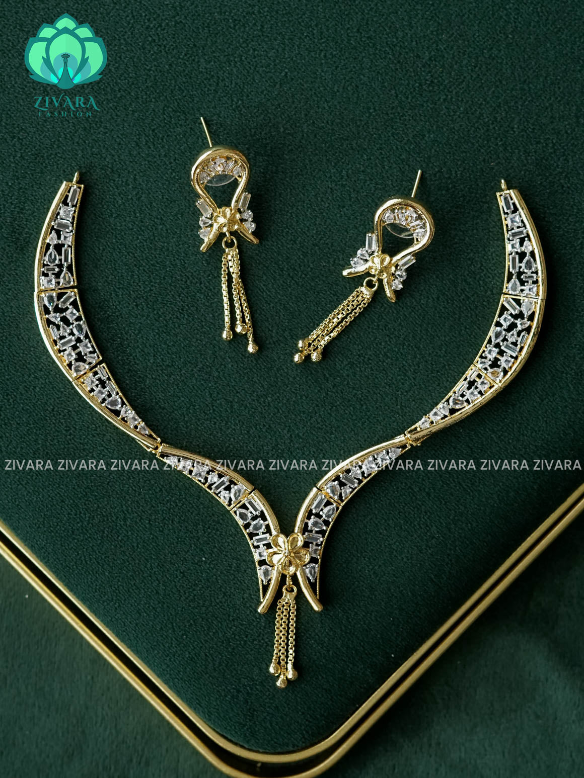 AD STONE elegant neckwear with earrings - latest jewellery designs- Zivara Fashion