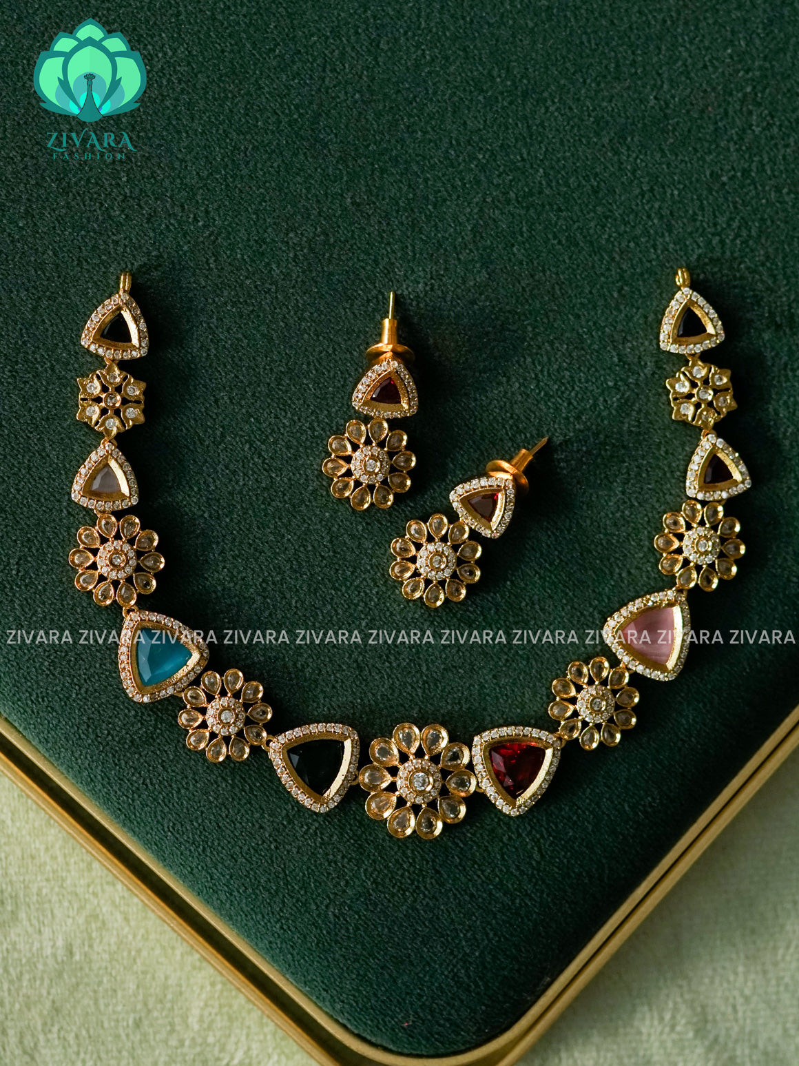 MULTICOLOUR - TRIANGLE & FLOWER  - Trending  stylish and minimal elegant neckwear - Zivara Fashion