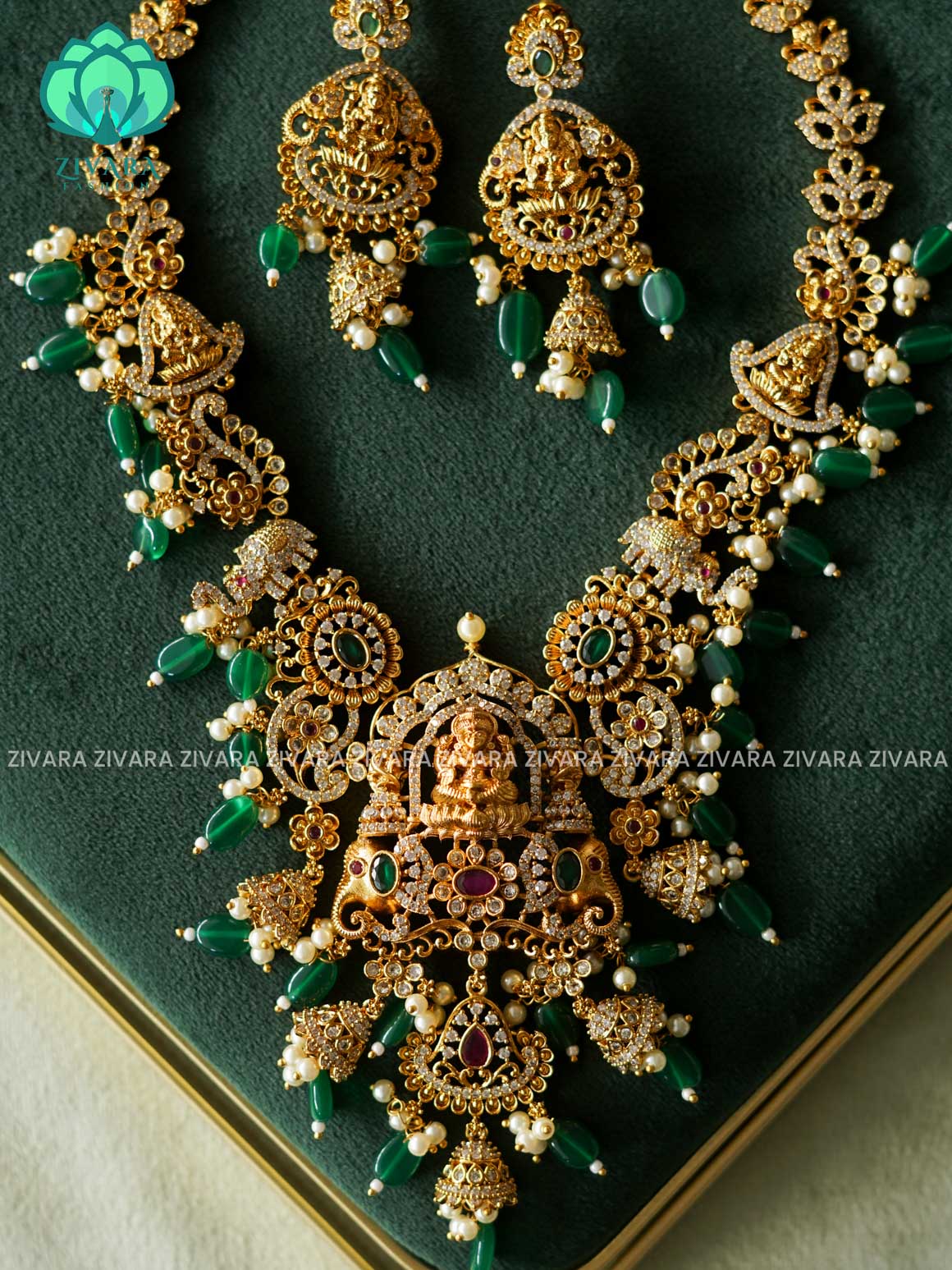 Akshayam- temple bridal neckwear -Traditional south indian premium neckwear with earrings- Zivara Fashion- latest jewellery design