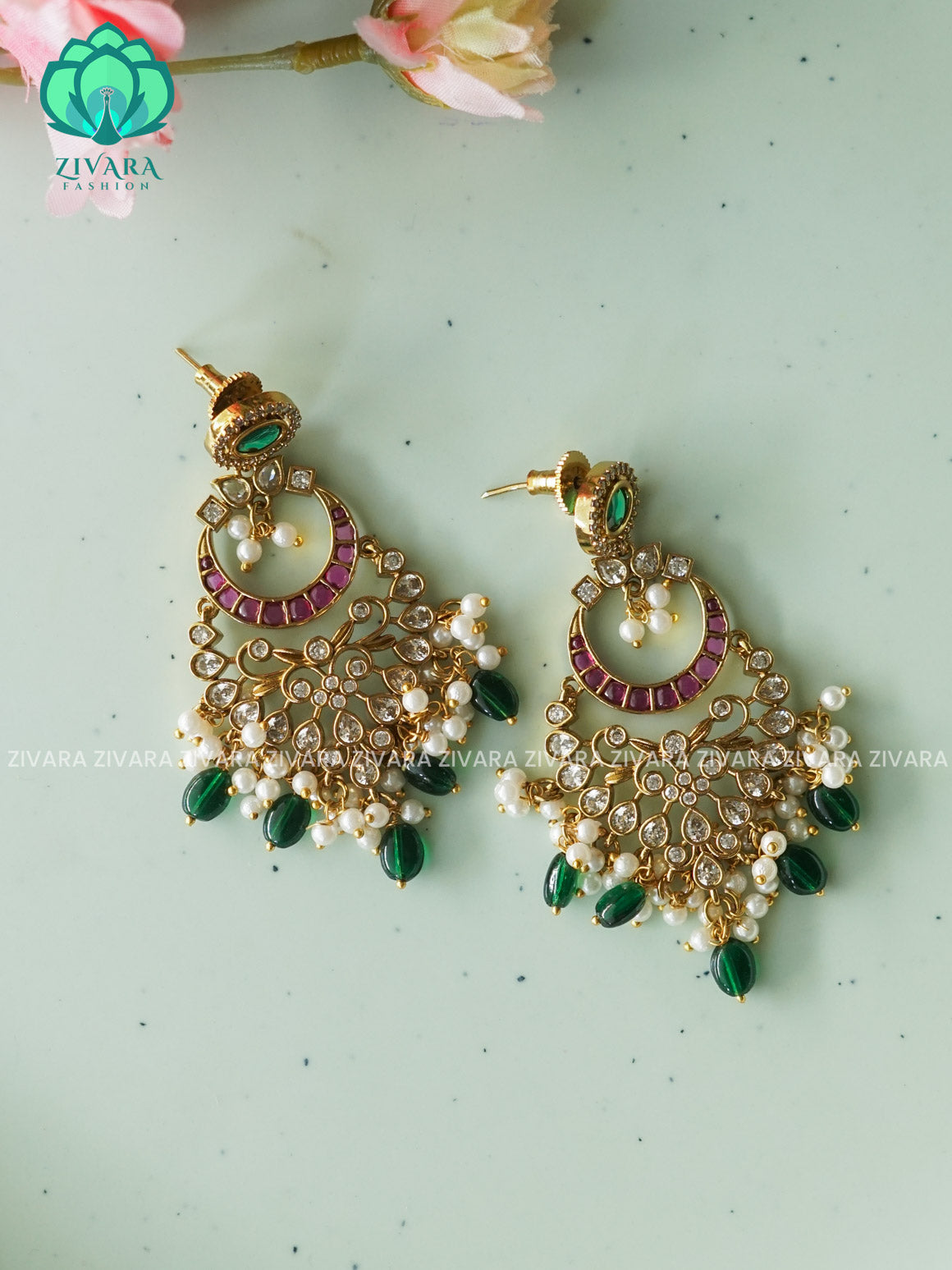 DIYA- BEAUTIFUL FESTIVE GREEN BEADS BALI -PREMIUM MATTE  polish BALI- latest jewellery collection- zivara fashion