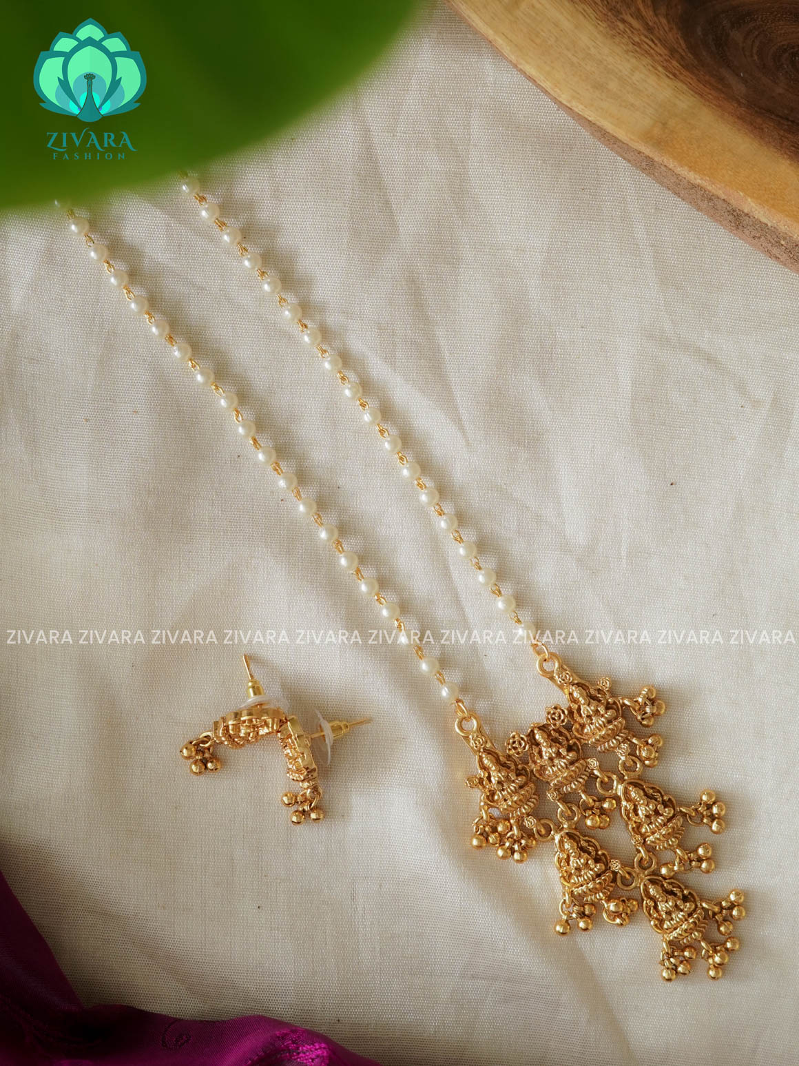 TEMPLE PEARL CHAIN   - NORMAL MATTE POLISH  MIDLENGTH neckwear with earrings- Zivara Fashion- latest jewellery desigN