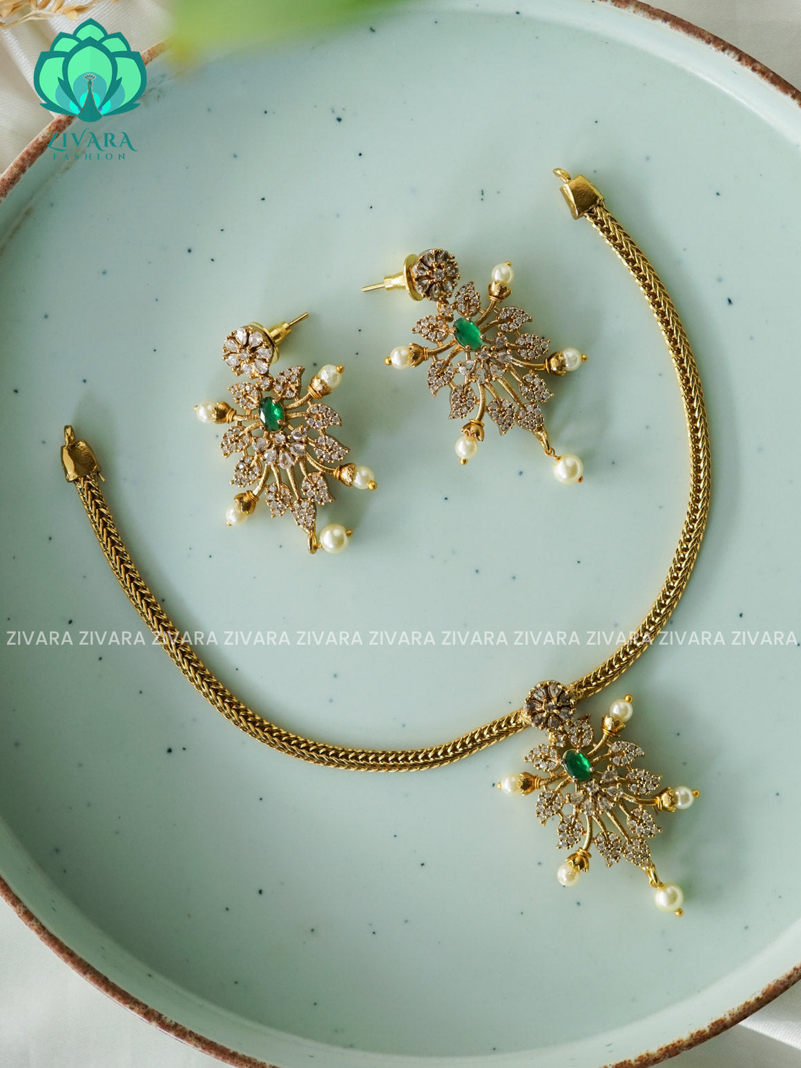 GREEN KIDS FRIENDLY SMALL SIZE FLEXIBLE CHAIN  - stylish and minimal elegant neckwear with earrings- Zivara FashioN