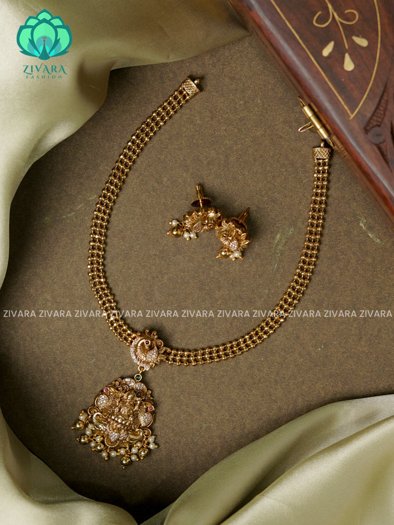 GOLD FINISH BALL CHAIN -Traditional south indian premium neckwear with earrings- Zivara Fashion- latest jewellery design.