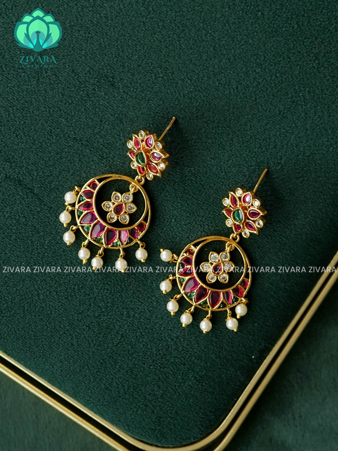 DIYA -  FLOWER BALI WITH HANGINGS - PREMIUM MATTE polish BALI- latest jewellery collection- zivara fashion