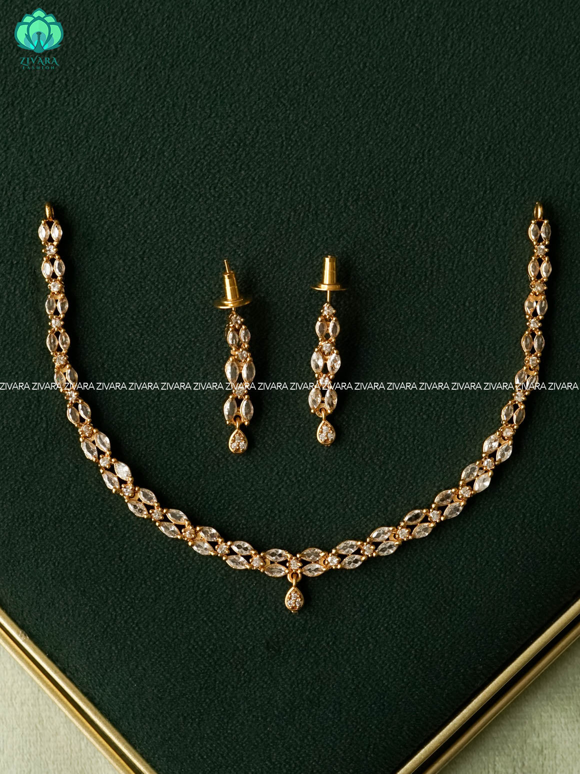 SMALL SIZE SIMPLE KIDS EXCLUSIVE  WHITE STONE  - stylish and minimal elegant neckwear with earrings- Zivara Fashion