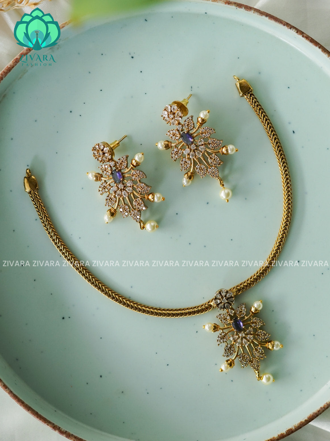 PURPLE KIDS FRIENDLY SMALL SIZE FLEXIBLE CHAIN  - stylish and minimal elegant neckwear with earrings- Zivara FashioN