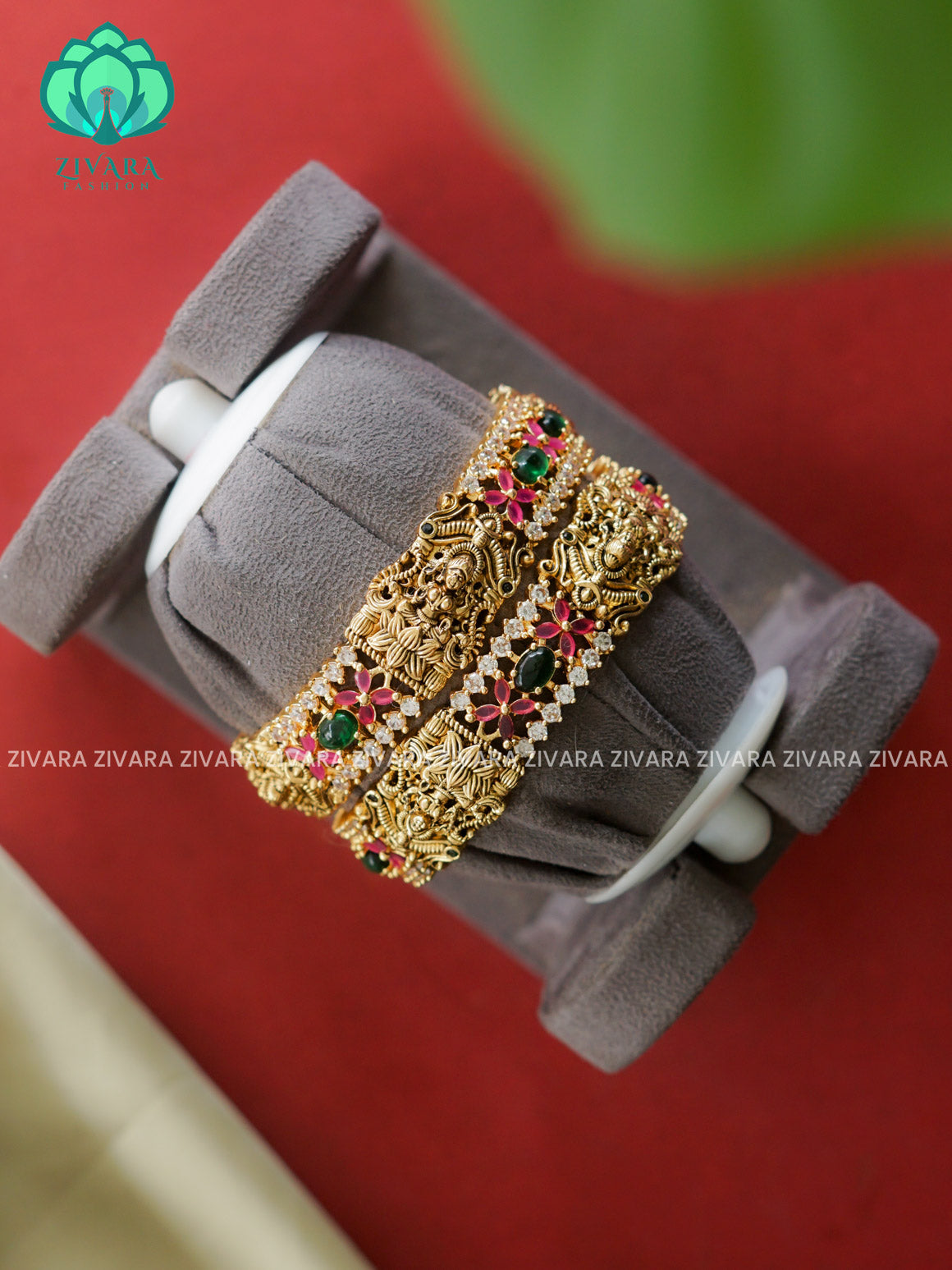 2 PIECE TEMPLE  -Premium VINTAGE FINISH bangles- latest jewellery collection- Zivara Fashion