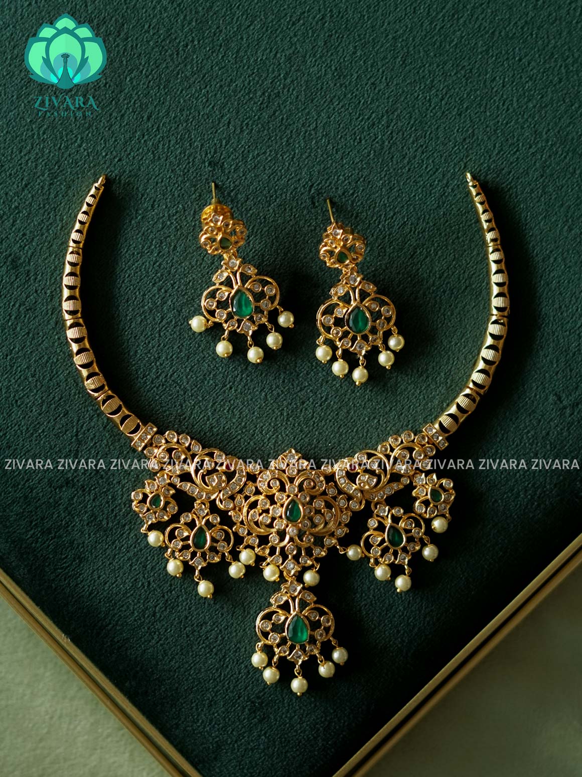 GREEN  -BRIDAL HASLI  GOLD polish trending neckwear collection- bridal collection- Zivara Fashion