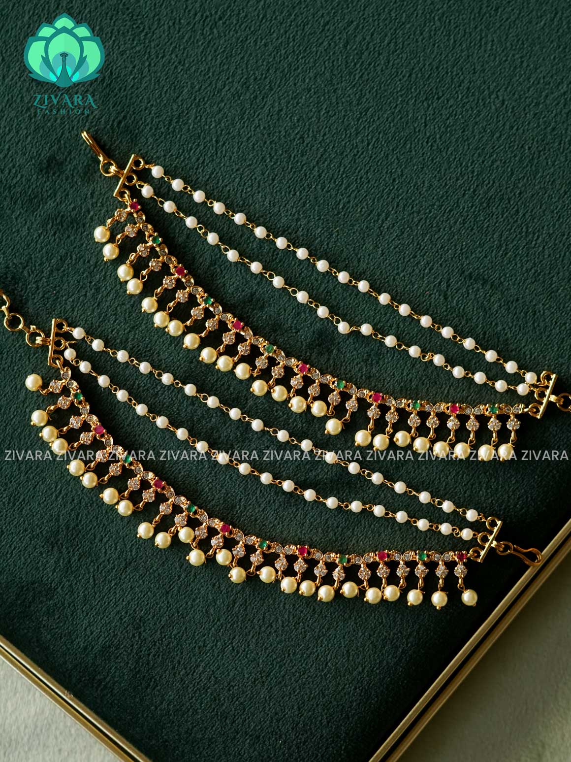 3 layer  GOLD FINISH  earchains/maatals- bridal accessory- zivara fashion-latest jewellery collection
