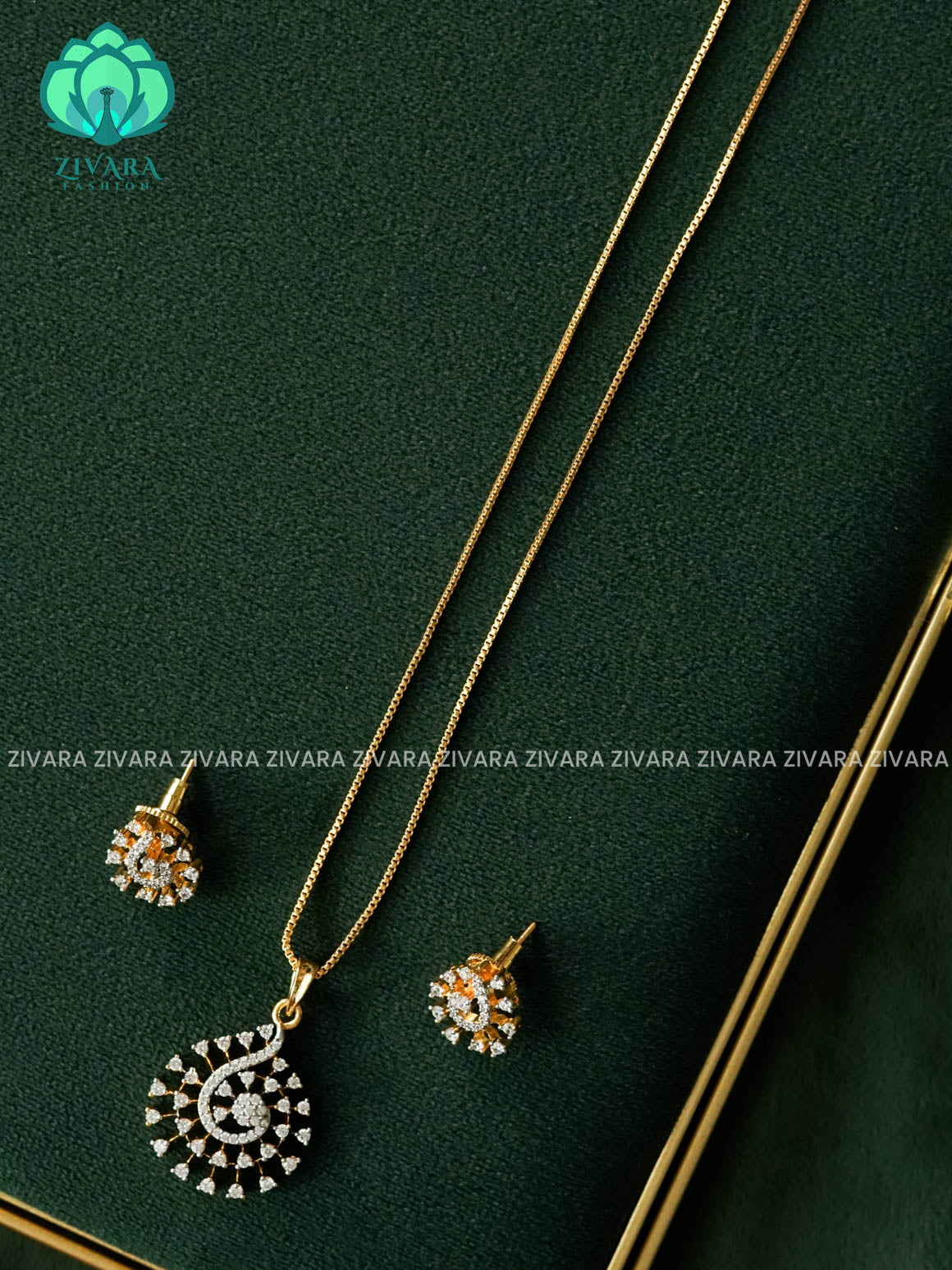 Zyra- Diamond replica Gold polish-pendant set and with out earrings  -Trending office wear jewellery-Zivara fashion