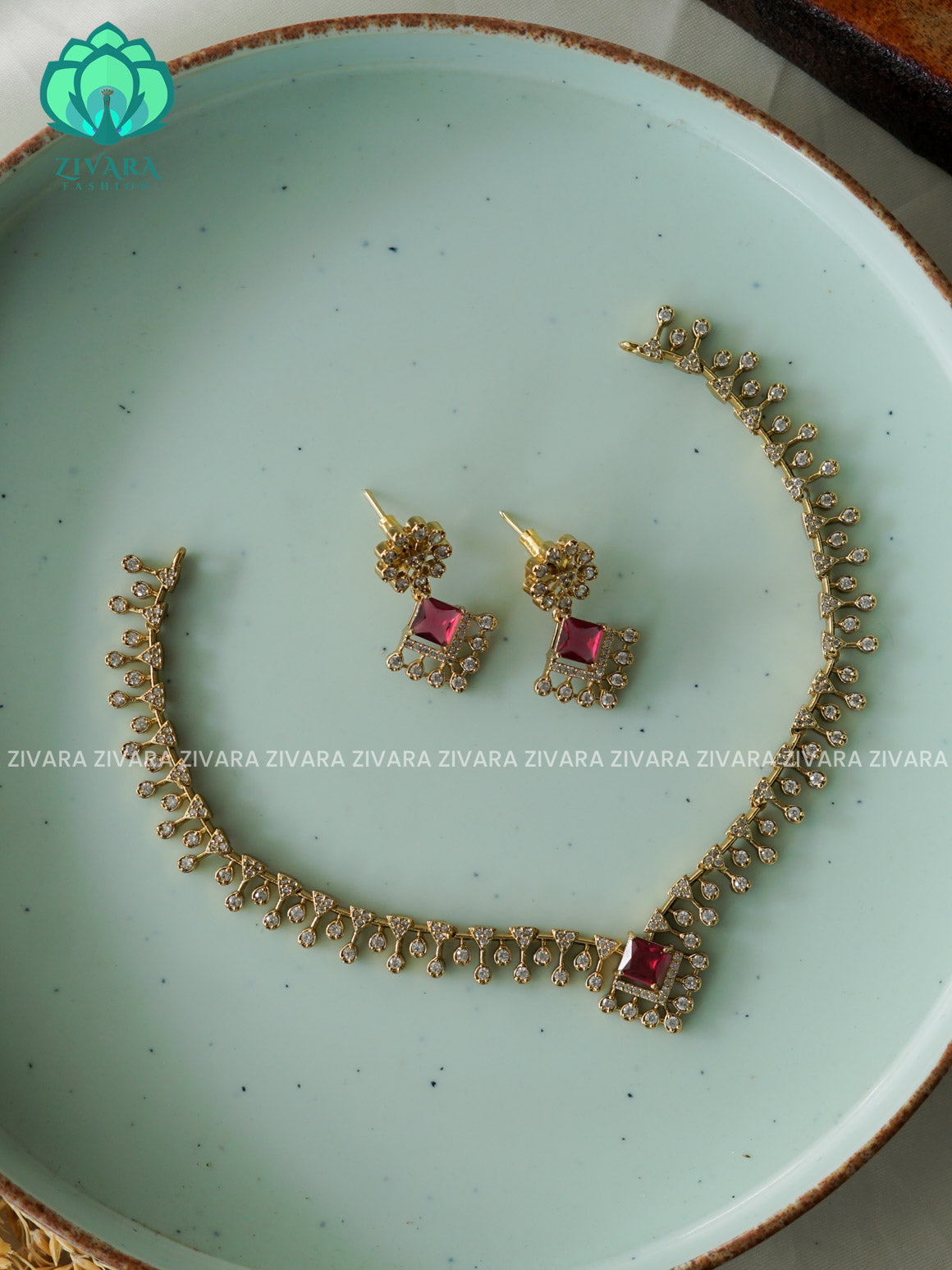 RUBY  - Kids friendly diamond replica stylish and minimal elegant neckwear with earrings- Zivara Fashion