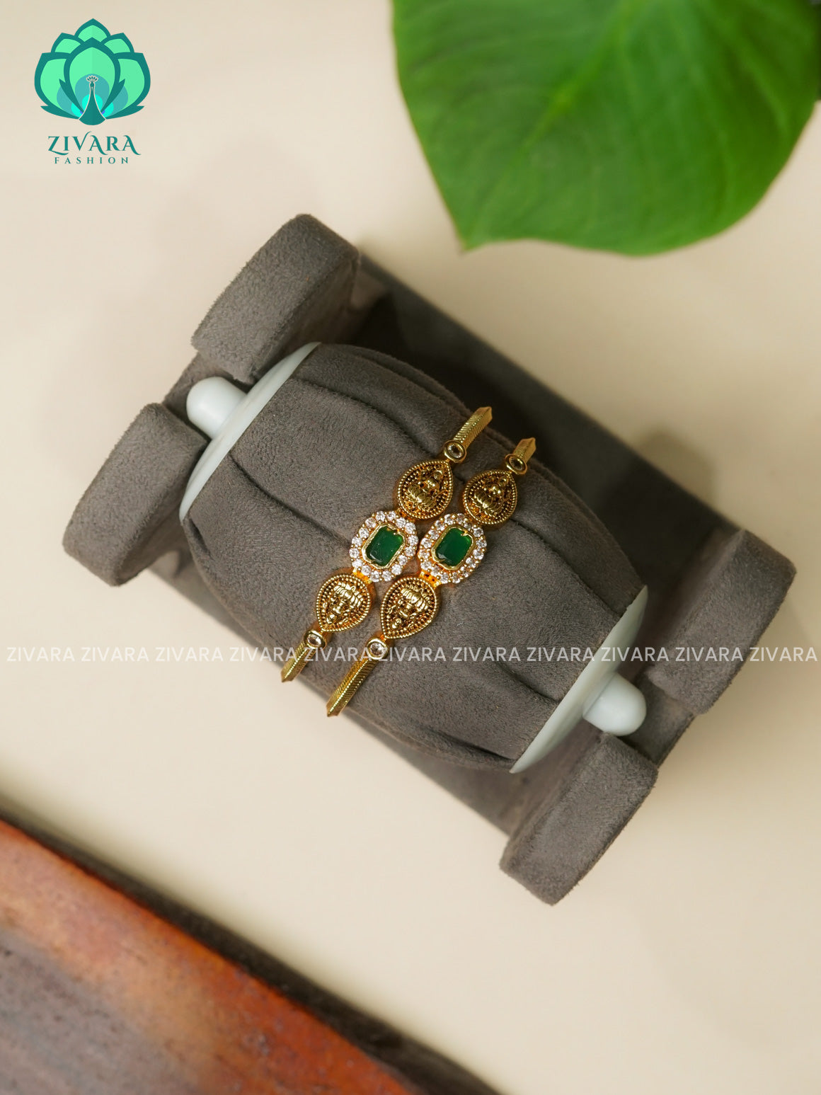 GREEN - 2 PIECE simple temple  -Premium GOLD FINISH bangles- latest jewellery collection- Zivara Fashion