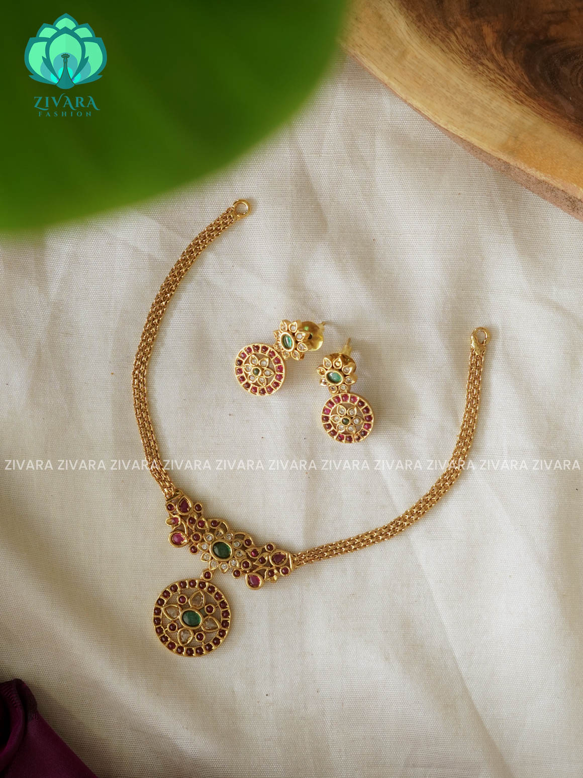 CIRCLE REAL KEMP  - Small kids EXCLUSIVE oval and flower motif  -TRADITIONAL CHOKER COLLECTION WITH EARRINGS- LATEST JEWELLERY COLLECTION