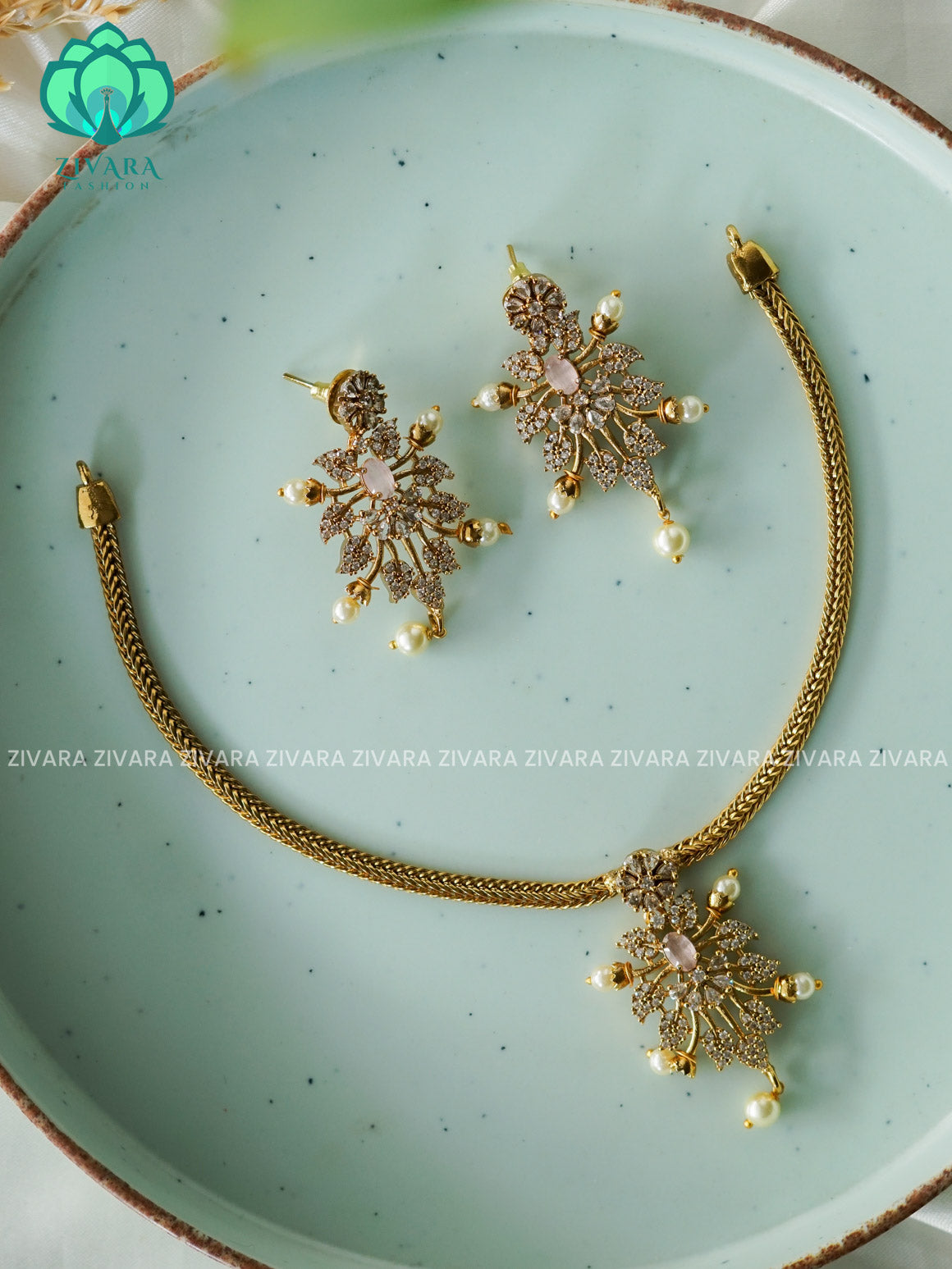 PASTEL PINK KIDS FRIENDLY SMALL SIZE FLEXIBLE CHAIN  - stylish and minimal elegant neckwear with earrings- Zivara FashioN