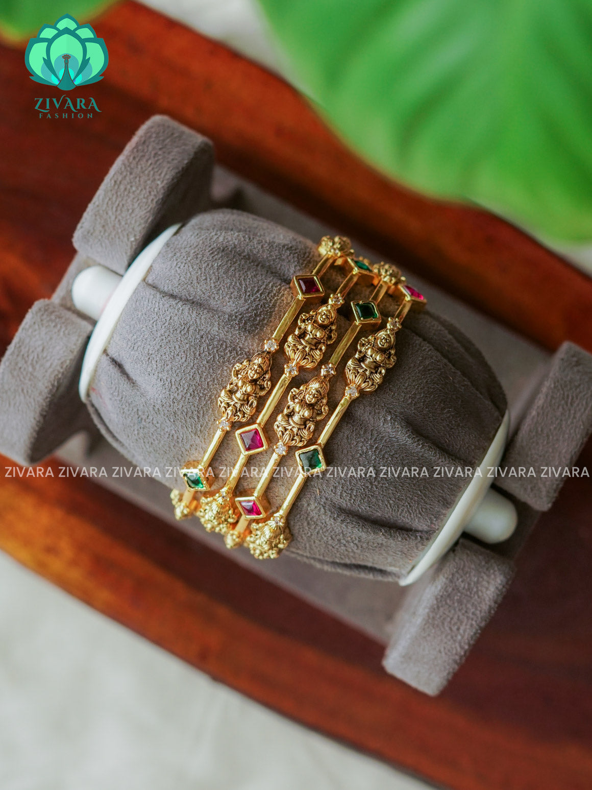 4 piece ANTIQUE VINTAGE TEMPLE bangles with cz stones-latest bangles collection -ZIVARA FASHION