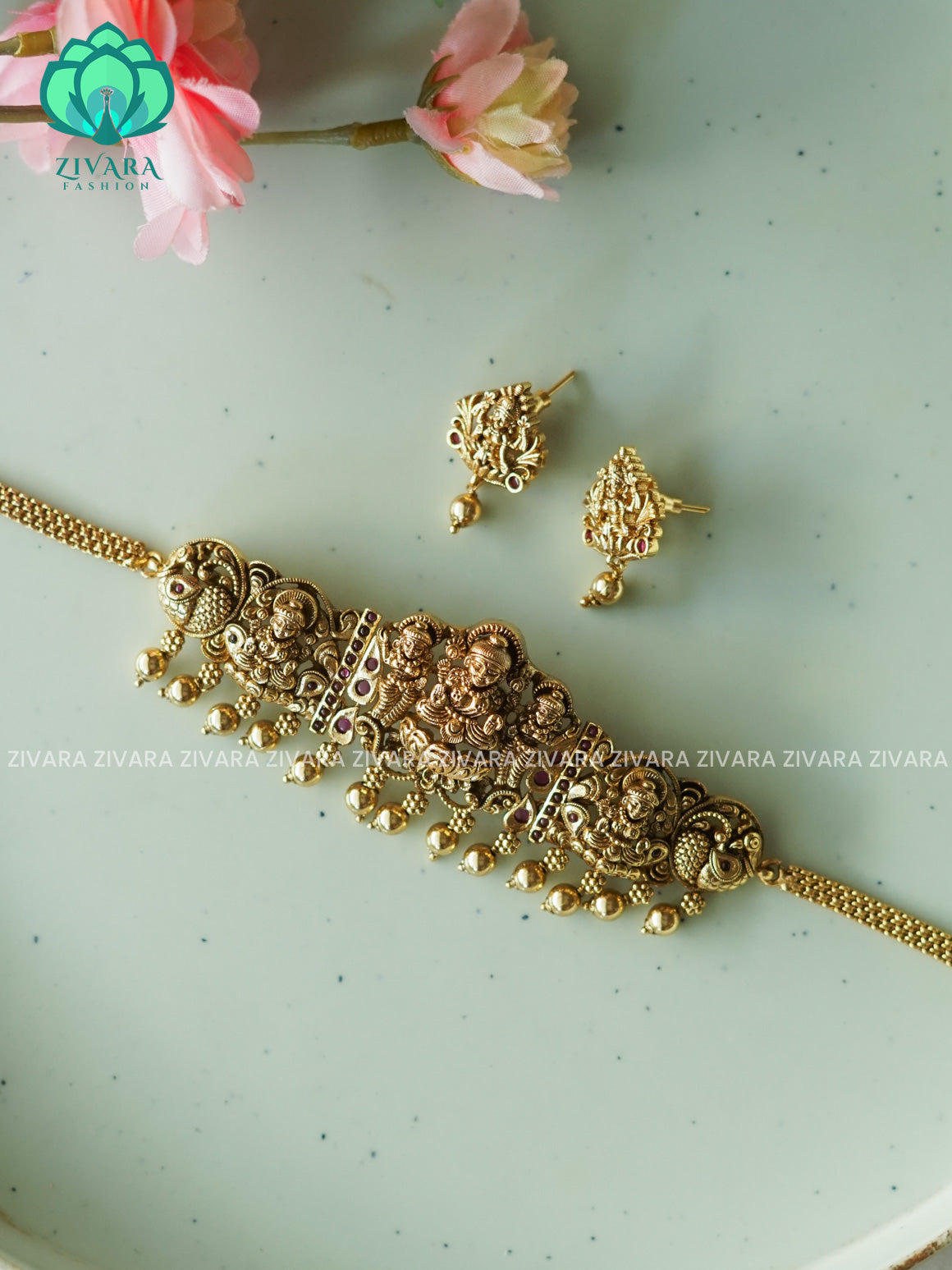 VINTAGE TEMPLE choker- CZ matte finish- Zivara Fashion