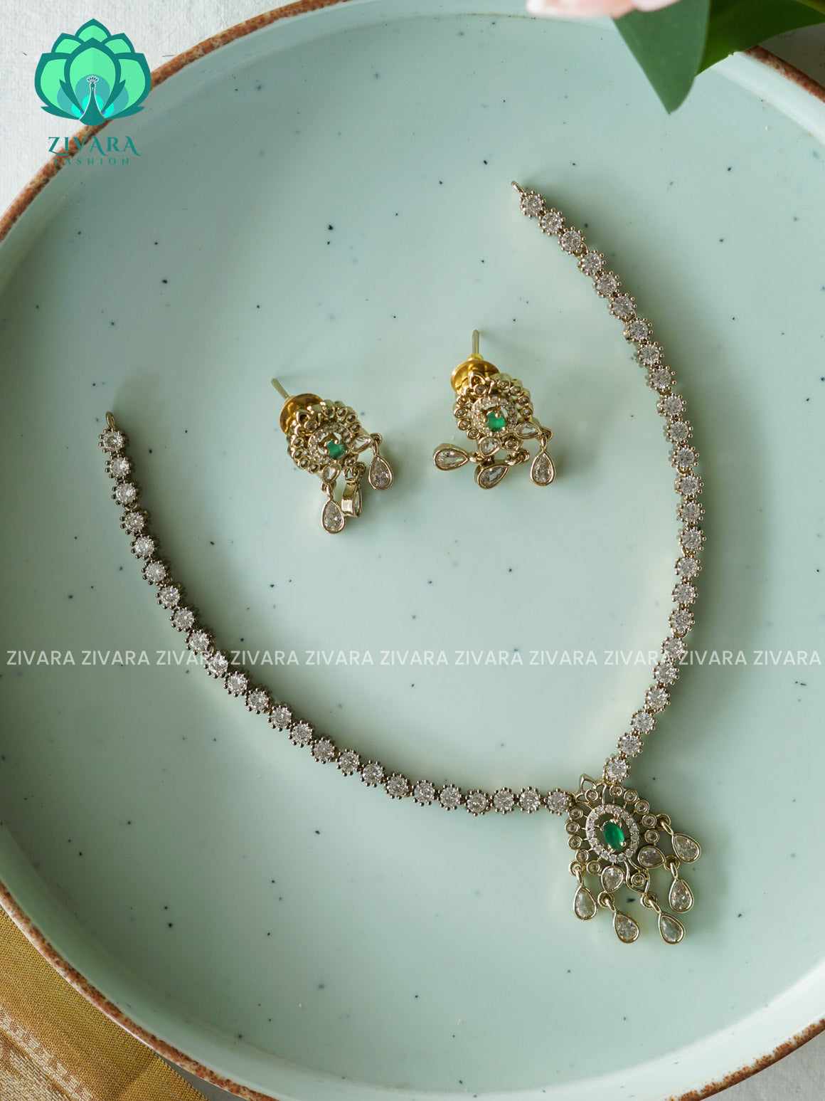 GREEN - TEAR  - SUBTLE POLISH stylish and minimal elegant neckwear with earrings- Zivara Fashion