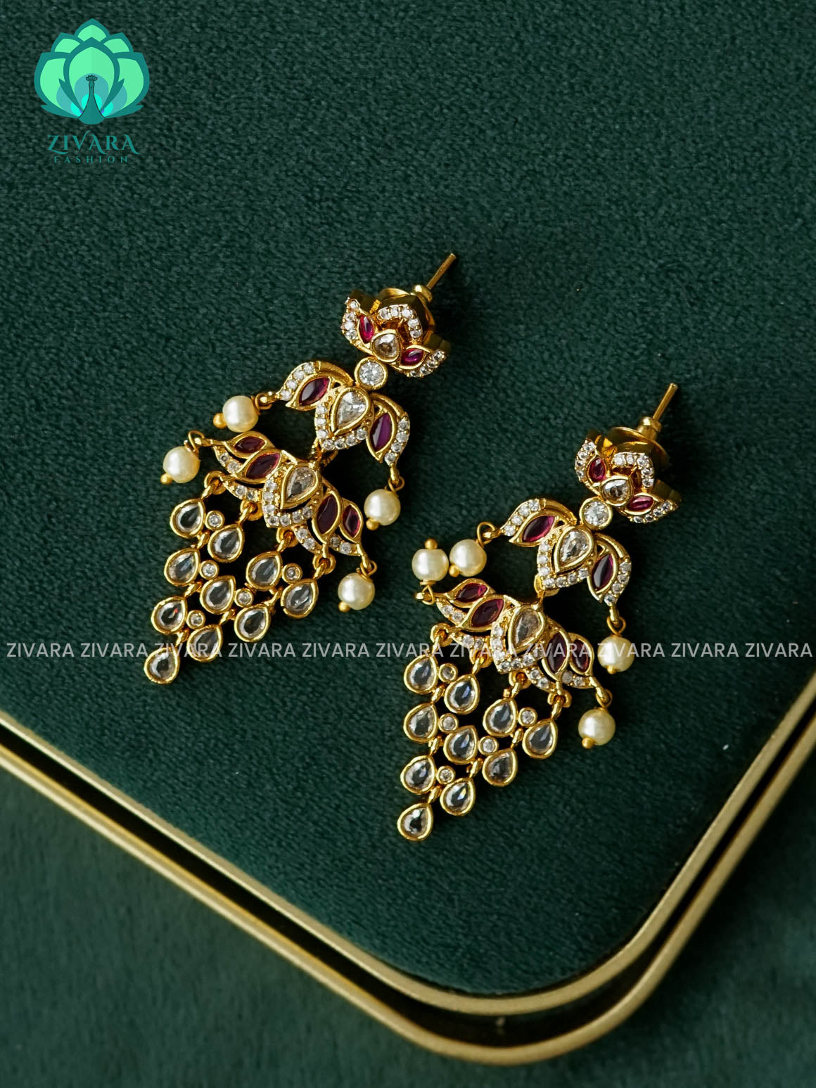 RUBY GREEN  LOTUS THREE LAYER - latest jewellery collection- zivara fashion