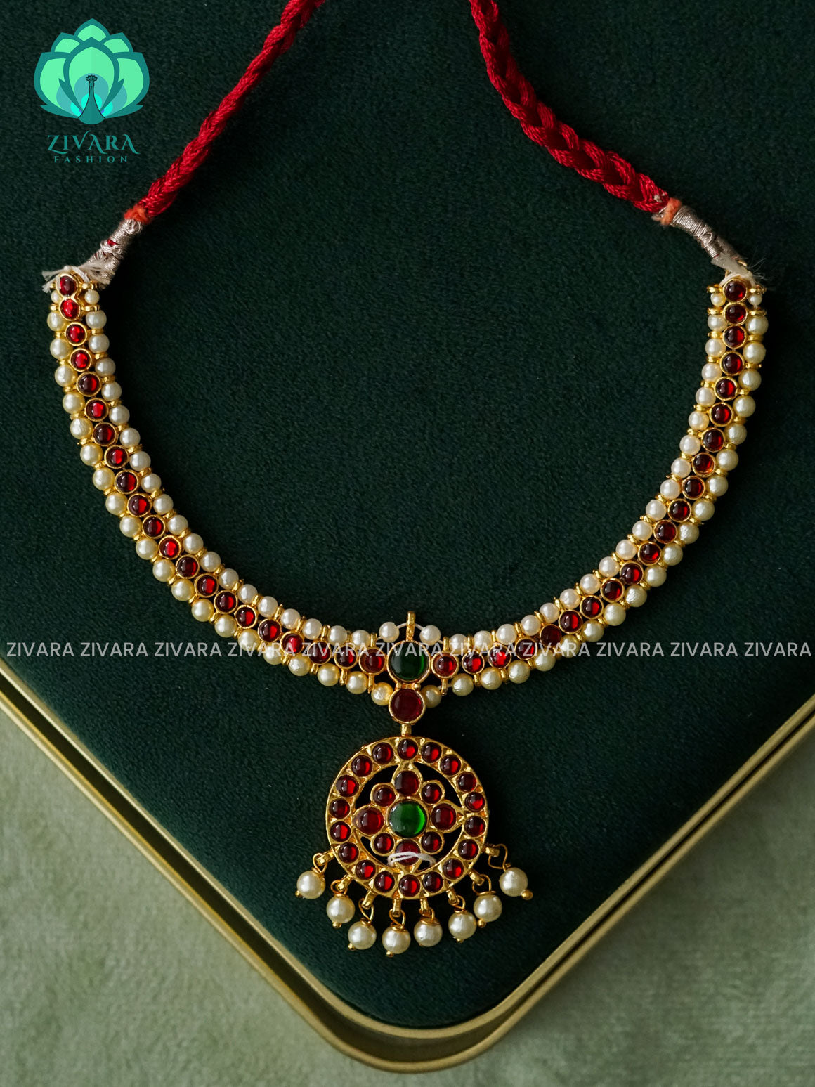 Red and Green- INIYA  - Simple kemp attigai neckwear - latest kemp dance jewellery collection