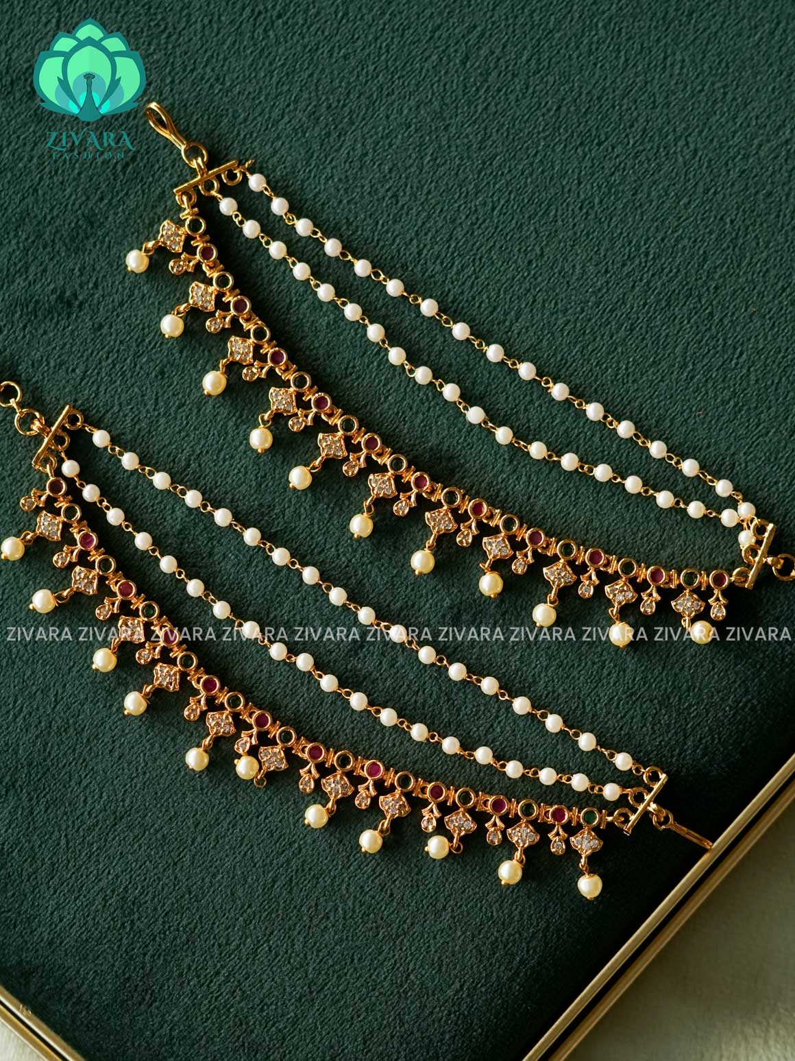 3 layer  GOLD FINISH  earchains/maatals- bridal accessory- zivara fashion-latest jewellery collection