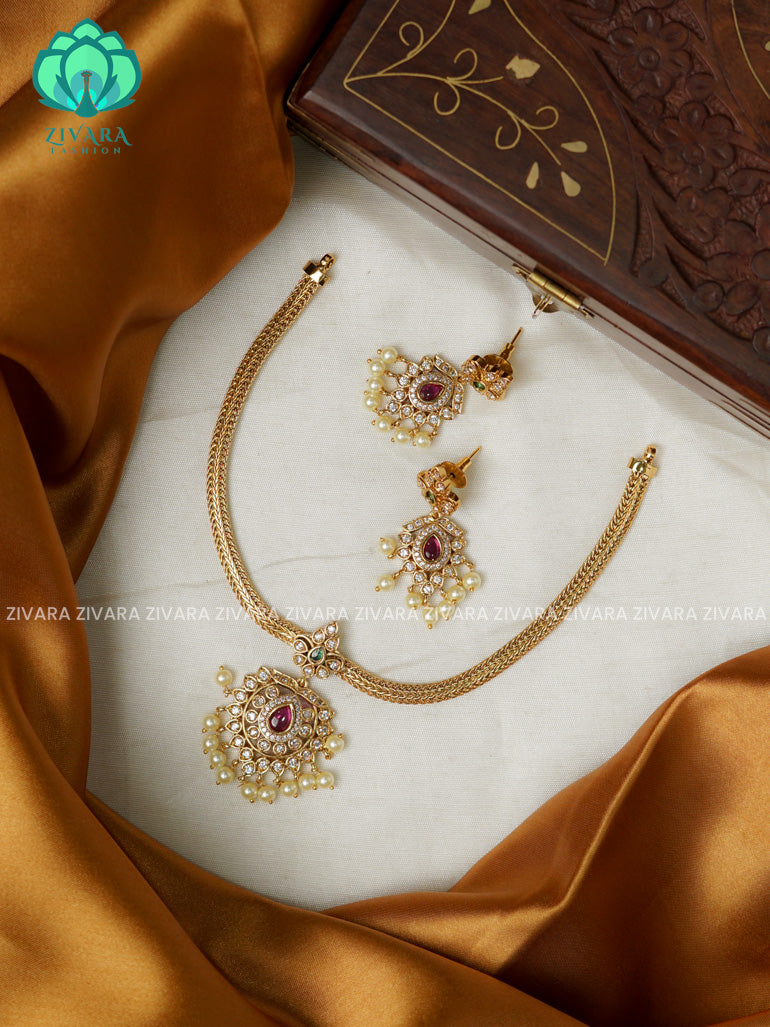 Flexible chain CUTE PENDANT - Traditional south indian premium neckwear with earrings- Zivara Fashion- latest jewellery design