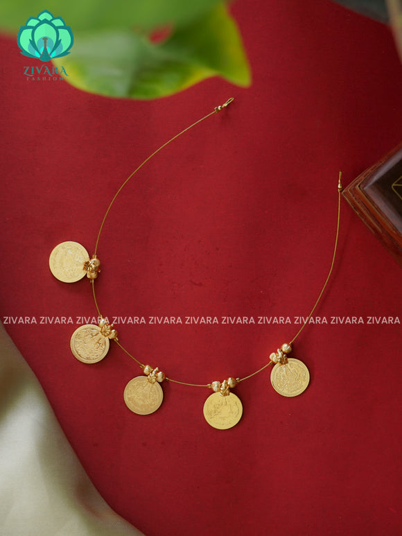 TAMARA- PREMIUM COIN INVISIBLE MINIMAL ELEGANT HANDMADE NECKLACE WITH BRILLIANT FINISH MOTIFS- ZIVARA FASHION