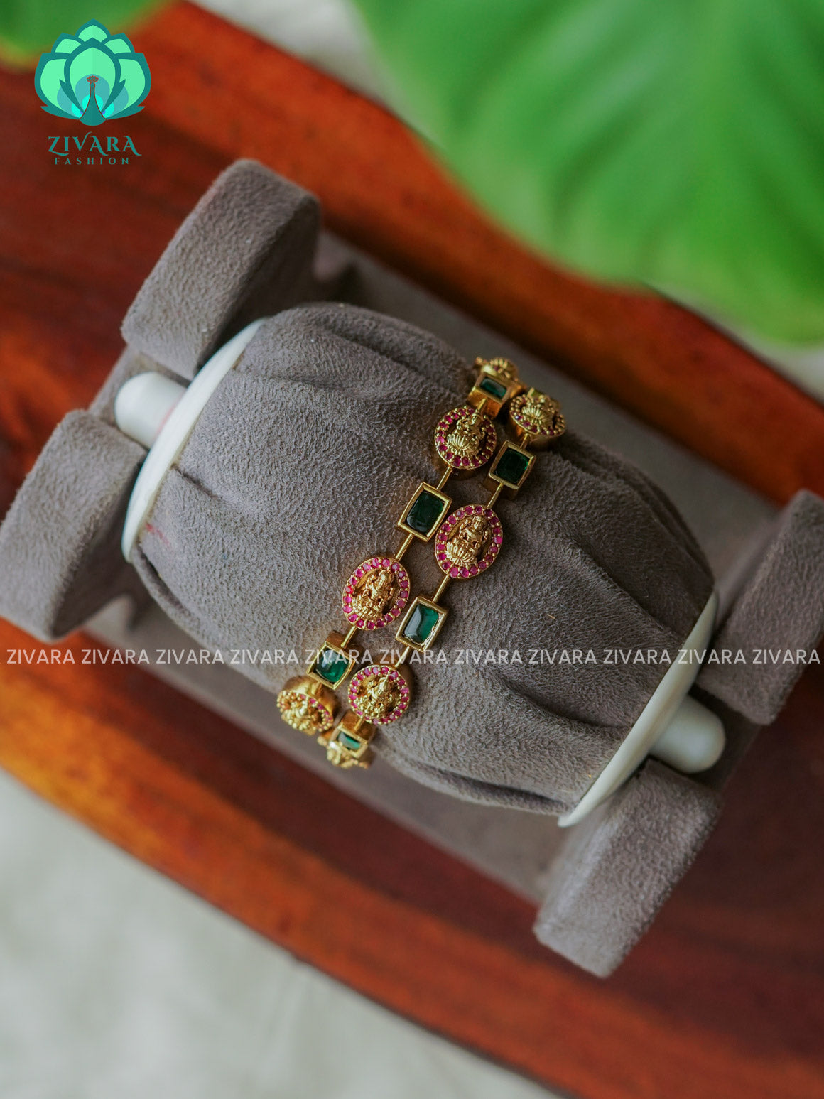 2 piece ANTIQUE VINTAGE TEMPLE bangles with cz stones-latest bangles collection -ZIVARA FASHION