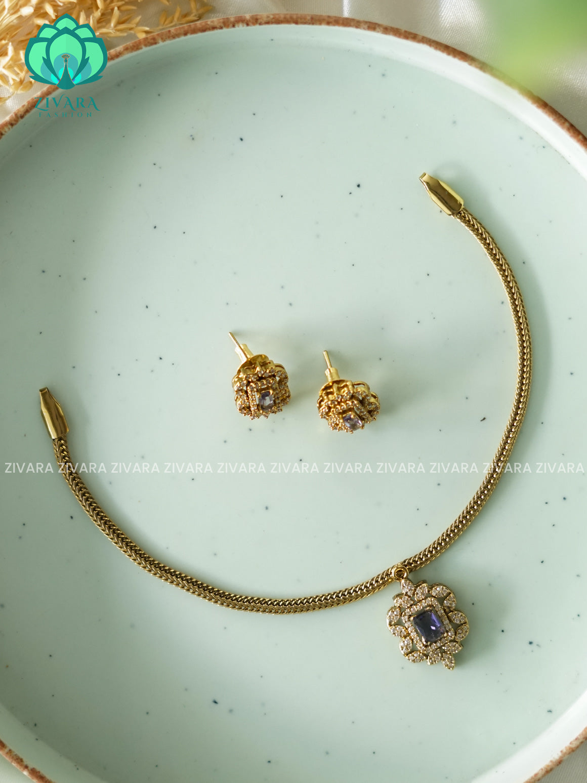 PURPLE Flexible chain kids friendly  - stylish and minimal elegant neckwear with earrings- Zivara Fashion