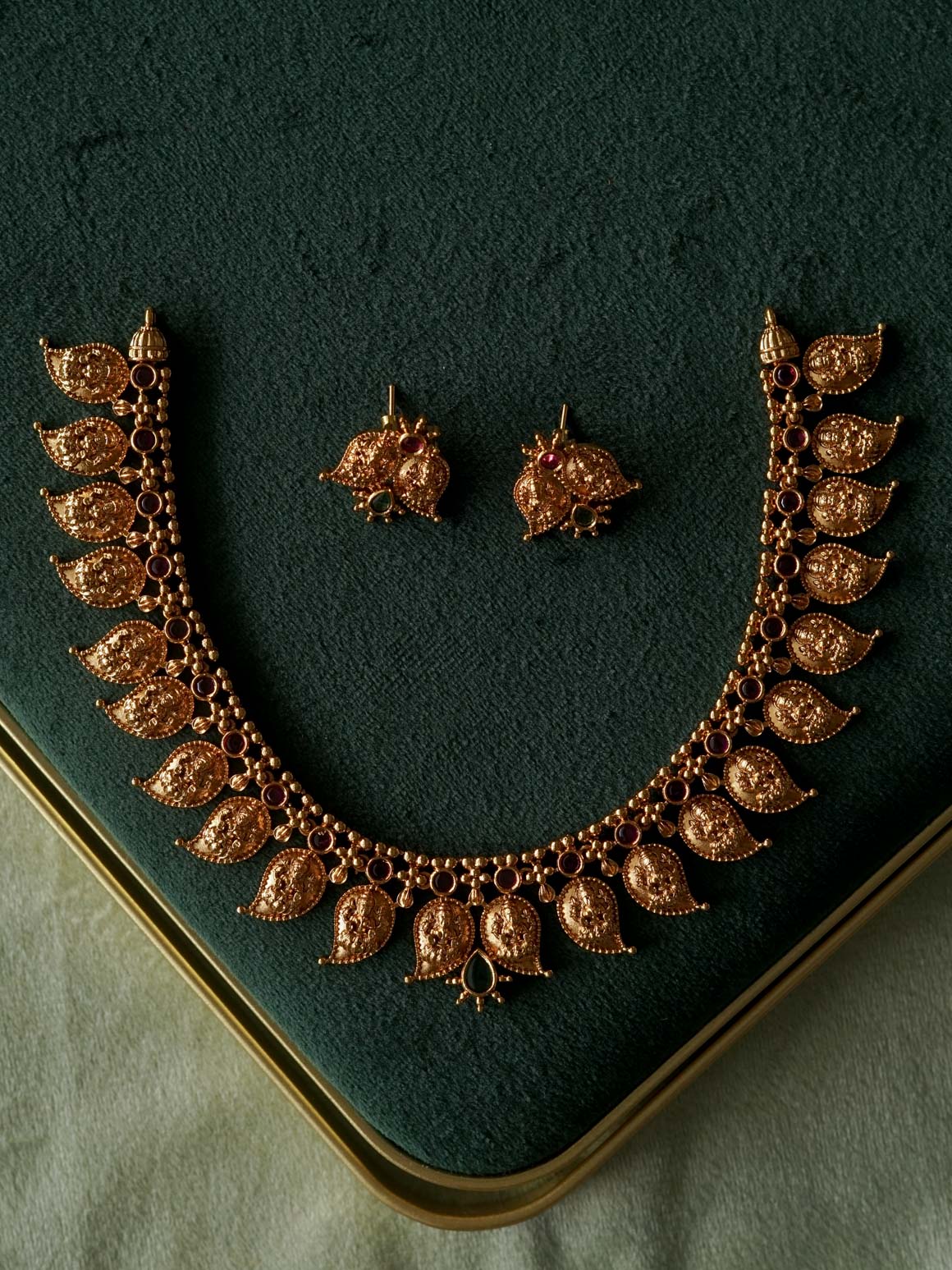 TRADITIONAL LAKSHMI MOTIF MANGA NECKLACE WITH EARRINGS - Zivara Fashion