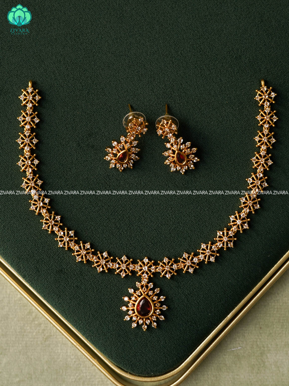 RUBY - STAR MOTIF FREE  -PREMIUM SUBTLE GOLD FINISH  stylish and minimal elegant neckwear with earrings- Zivara Fashion