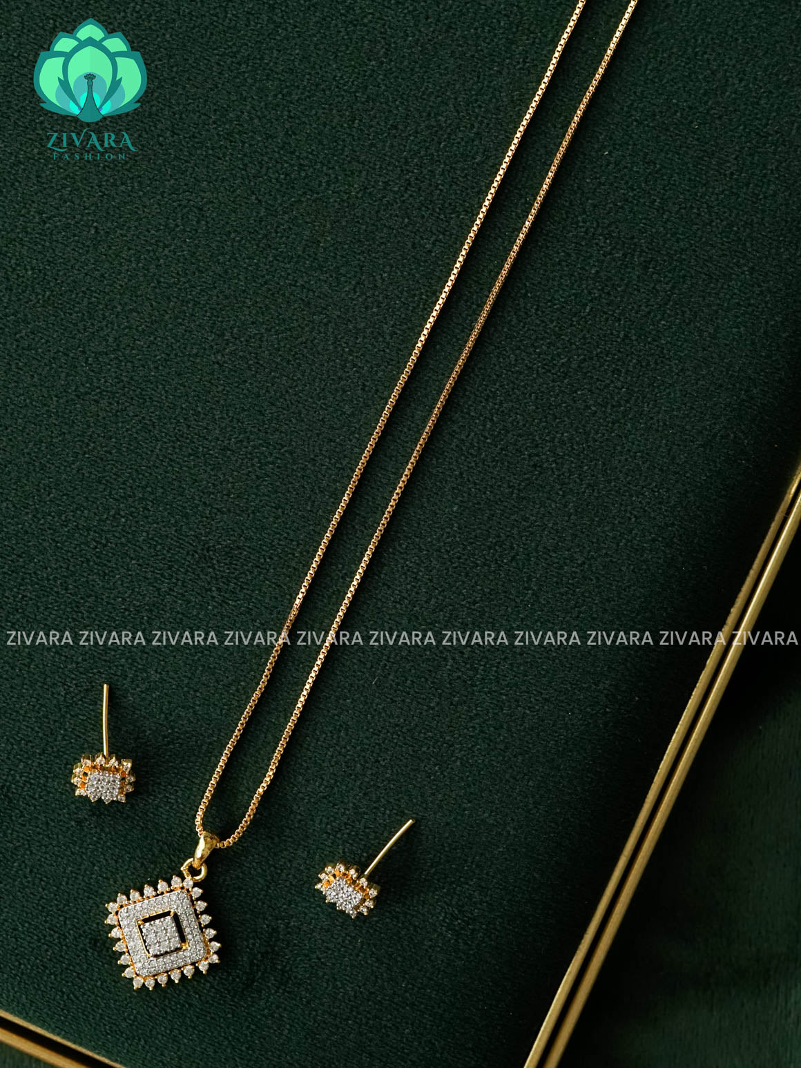 Zyra- Diamond replica Gold polish-pendant set and without earrings  -Trending office wear jewellery-Zivara fashion