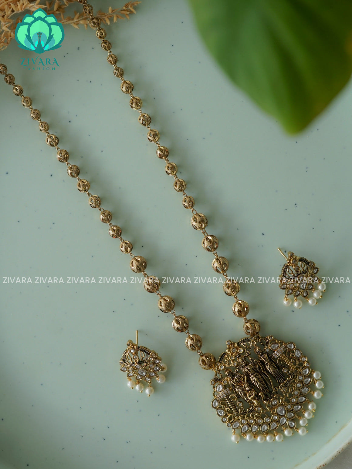 RAM PARIVAR LONG  neckwear with earrings- CZ Matte Finish- Zivara Fashion
