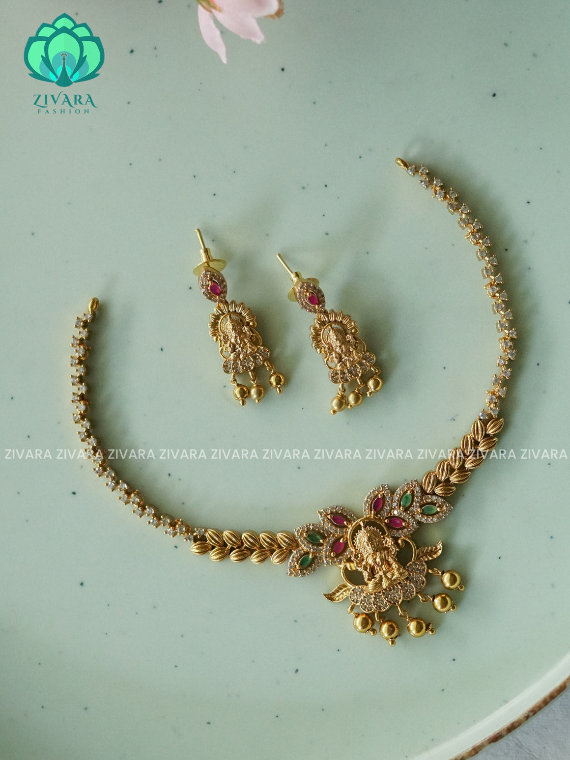 TEMPLE - STONE CHAIN WITH HANGINGS -Traditional south indian premium neckwear with earrings- Zivara Fashion- latest jewellery design