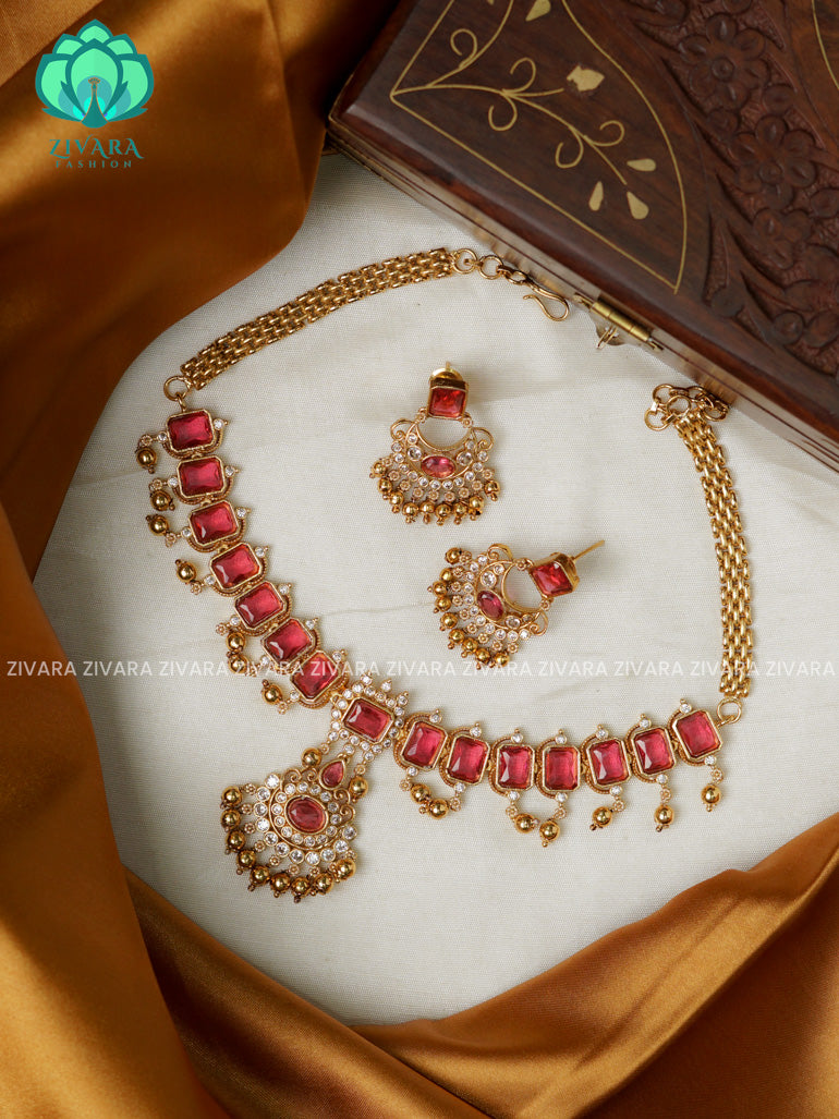 RUBY BOX MOTIF  -TRADITIONAL CHOKER COLLECTION WITH EARRINGS- LATEST JEWELLERY COLLECTION