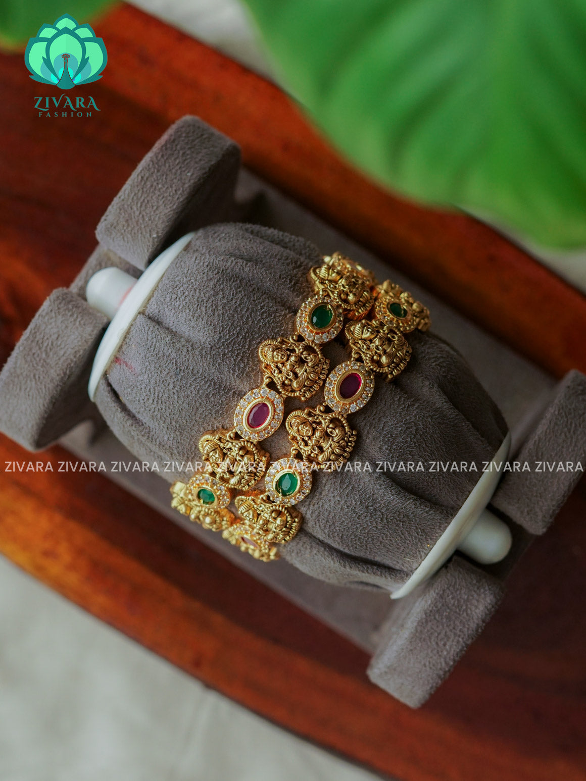 2 piece ANTIQUE VINTAGE TEMPLE bangles with cz stones-latest bangles collection -ZIVARA FASHION