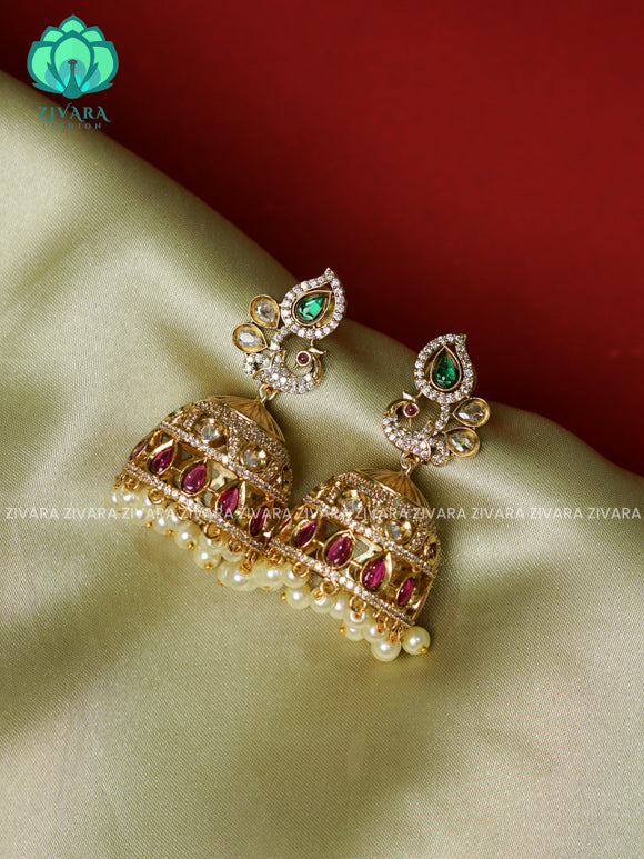 Big ad bridal peacock jhumka - TRADITIONAL PREMIUM MATTE  polish JHUMKA- latest jewellery collection- zivara fashion