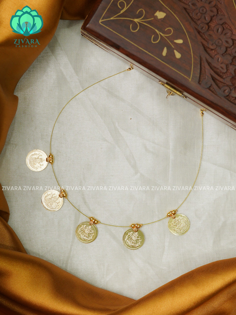 TAMARA- COIN INVISIBLE MINIMAL ELEGANT HANDMADE NECKLACE WITH BRILLIANT FINISH MOTIFS- ZIVARA FASHION