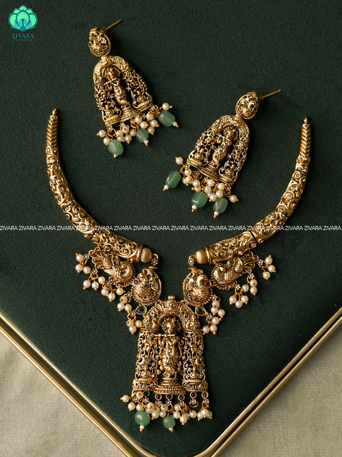 Akshayam- bridal temple hasli neckwear -Traditional south indian premium neckwear with earrings- Zivara Fashion- latest jewellery design