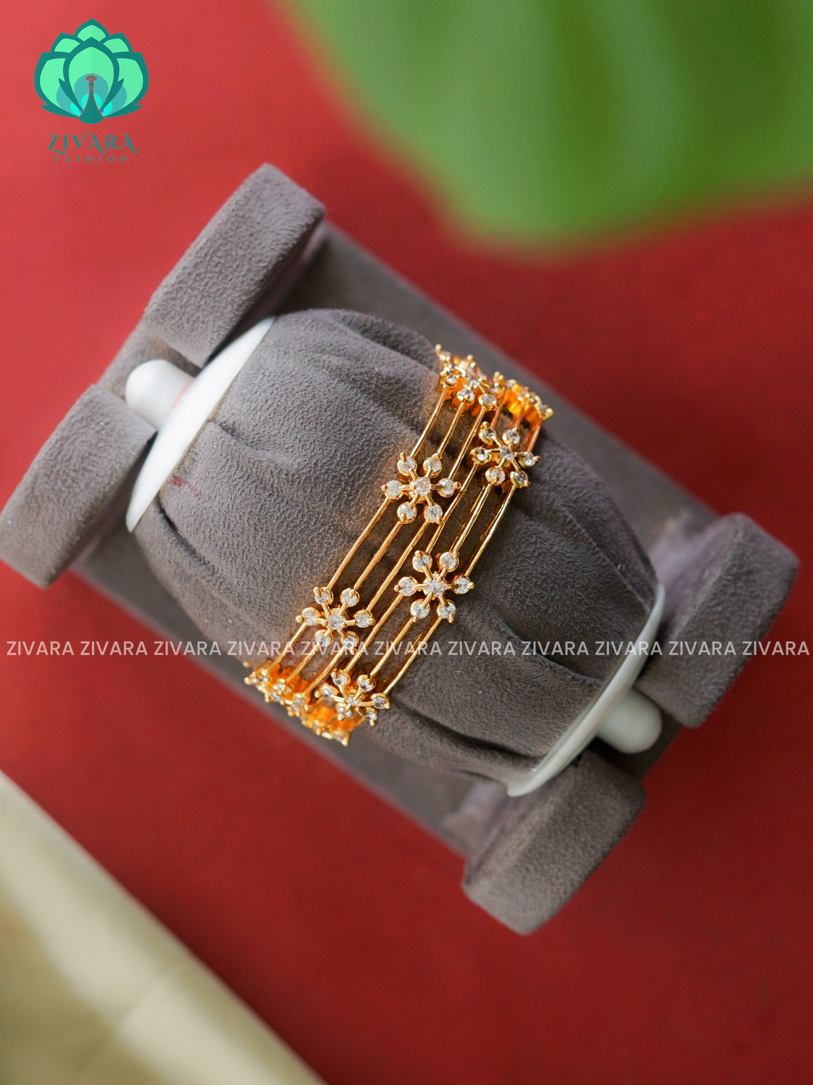 2 piece MICRO polish designer bangles with cz stones-latest bangles collection