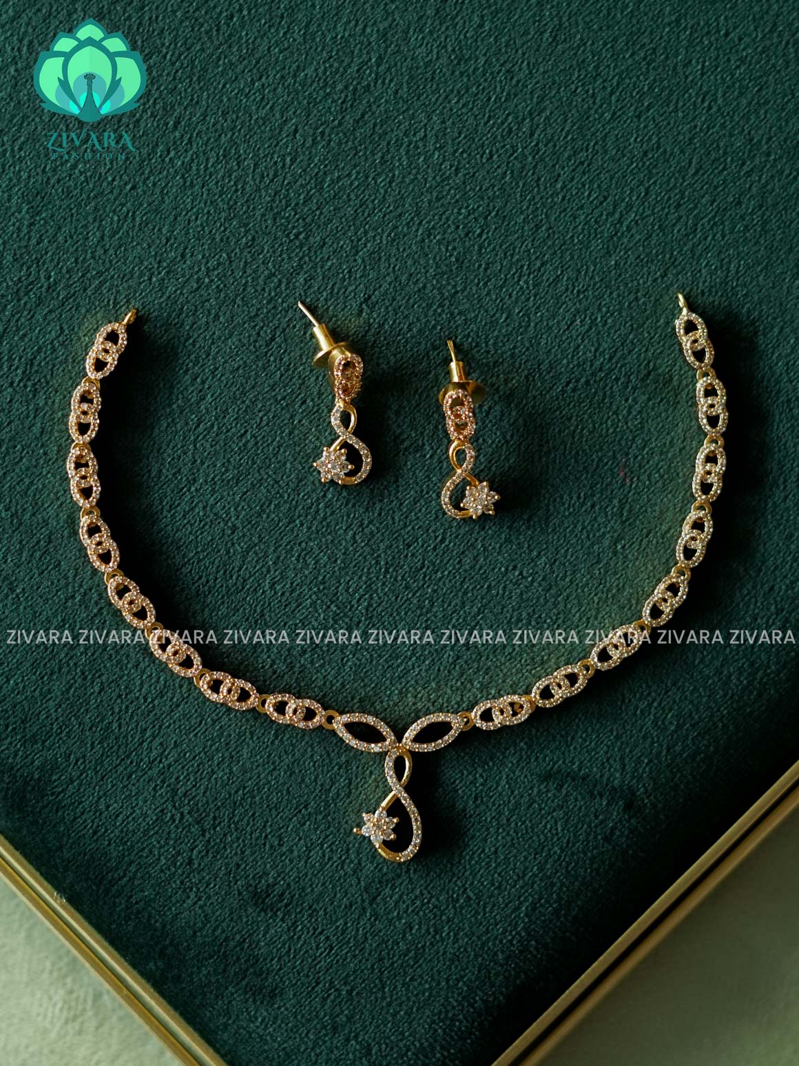 Kanya - WHITE STONE DIAMOND REPLICA HASLI - SUBTLE POLISH stylish and minimal elegant neckwear with earrings- Zivara Fashion