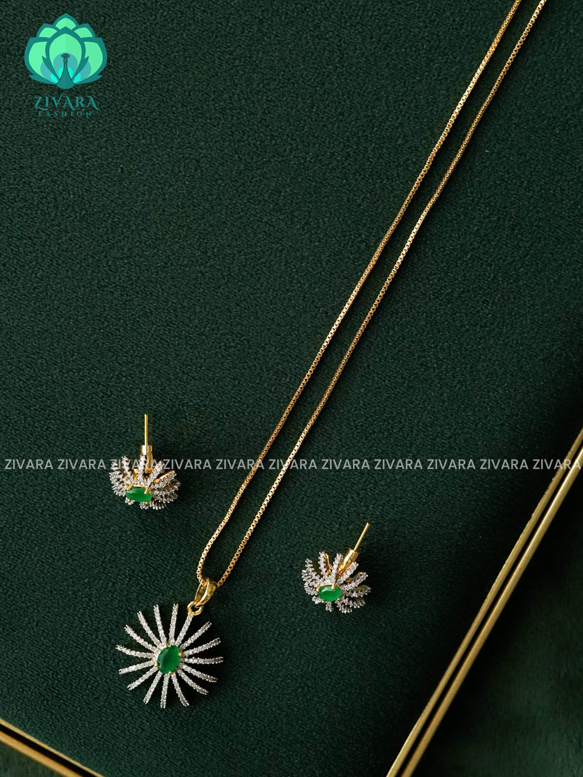 Zyra- Diamond replica Gold polish-pendant set and without earrings  -Trending office wear jewellery-Zivara fashion