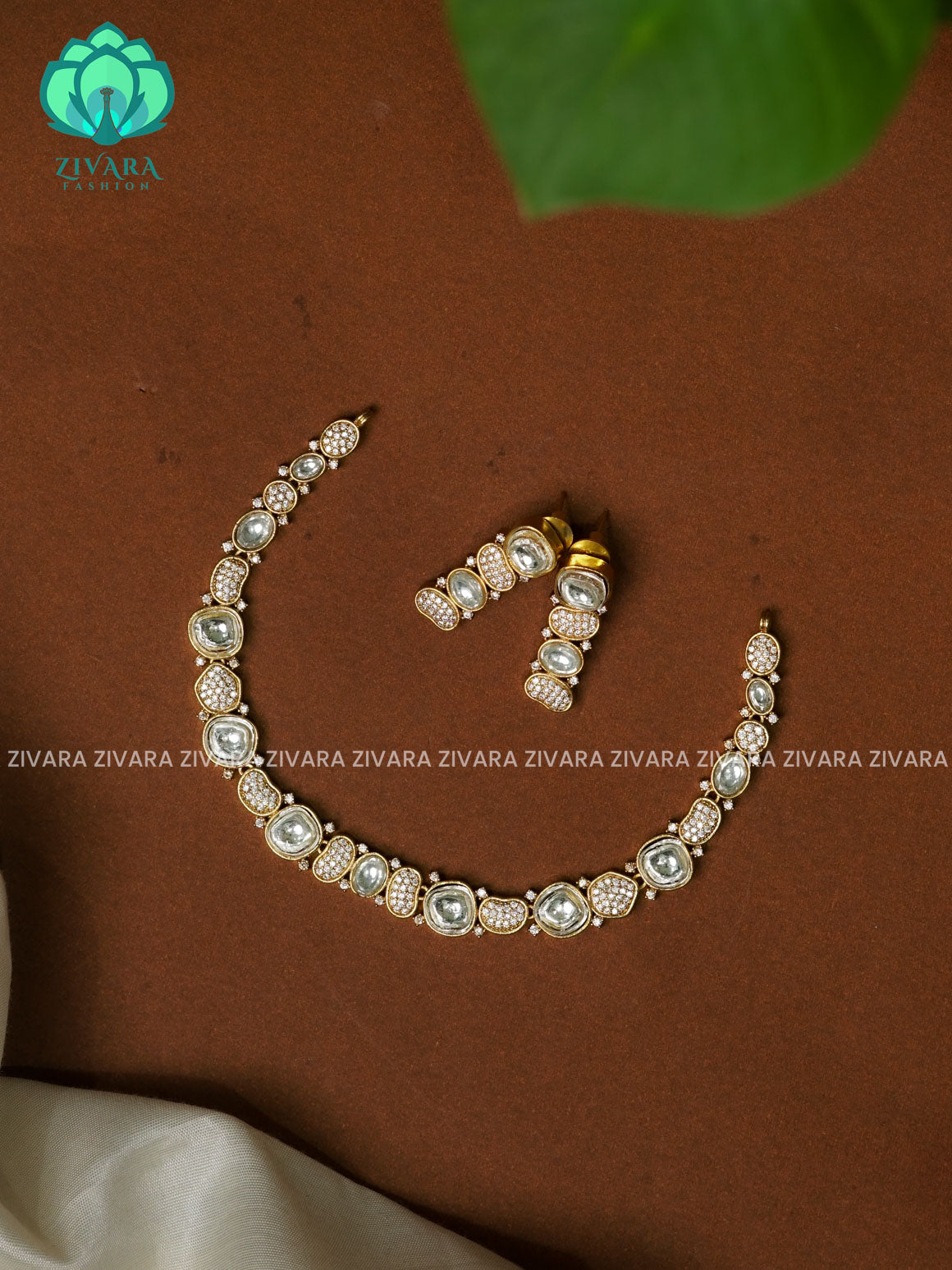 POLKI WHITE STONE - stylish and minimal elegant neckwear with earrings- Zivara Fashion