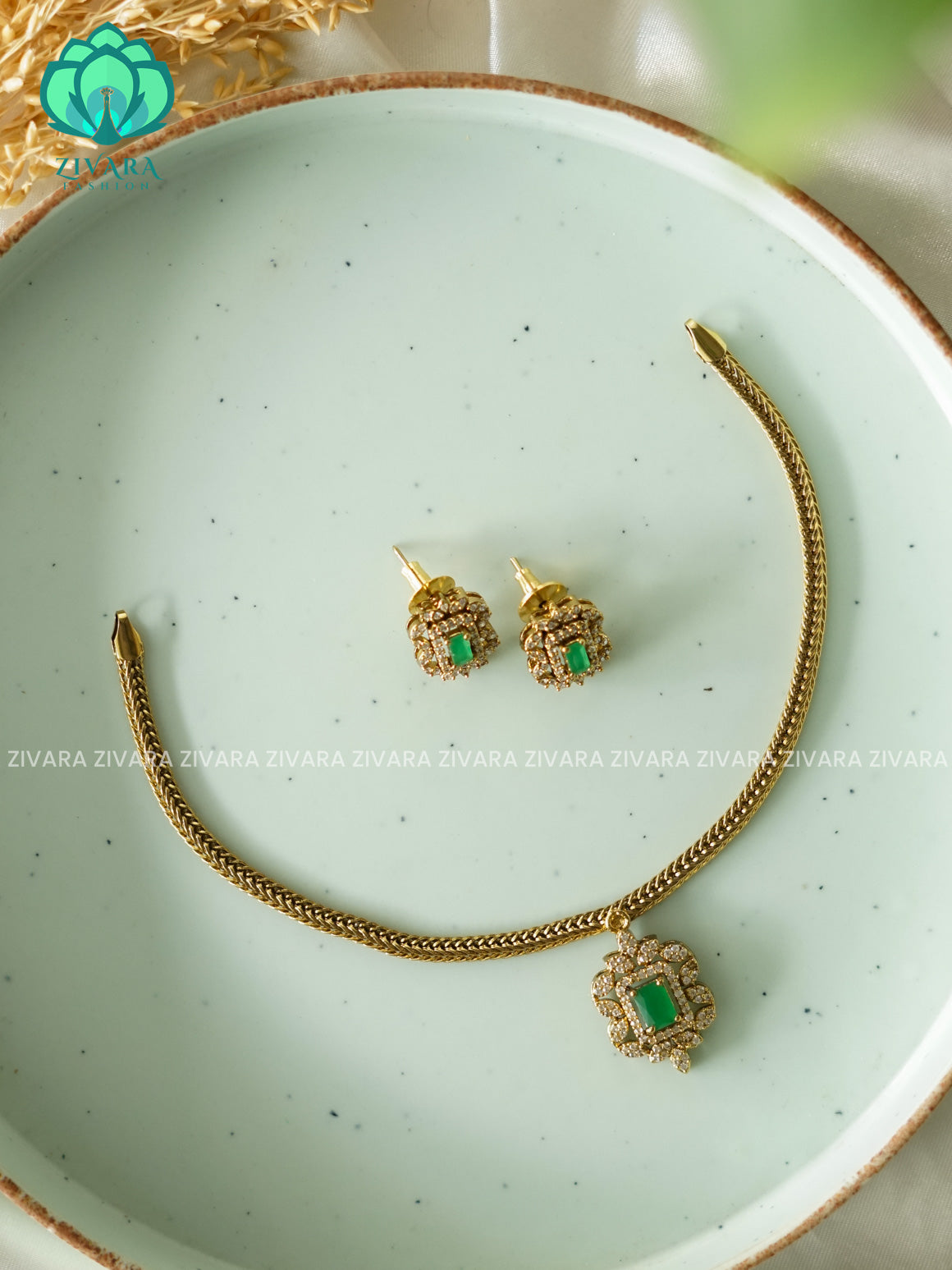 GREEN Flexible chain kids friendly  - stylish and minimal elegant neckwear with earrings- Zivara Fashion