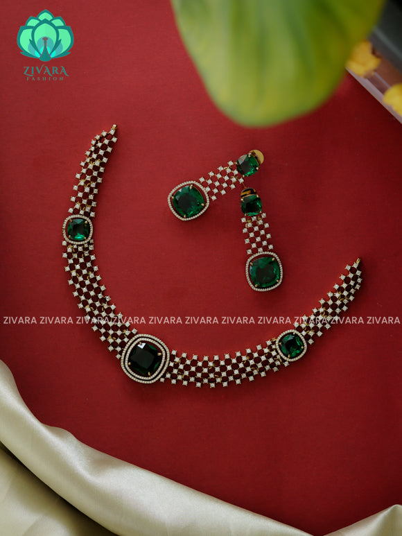 Green -  Diana neckwear- Ultra premium victoria dark polish trending neckwear collection- bridal collection- Zivara Fashion